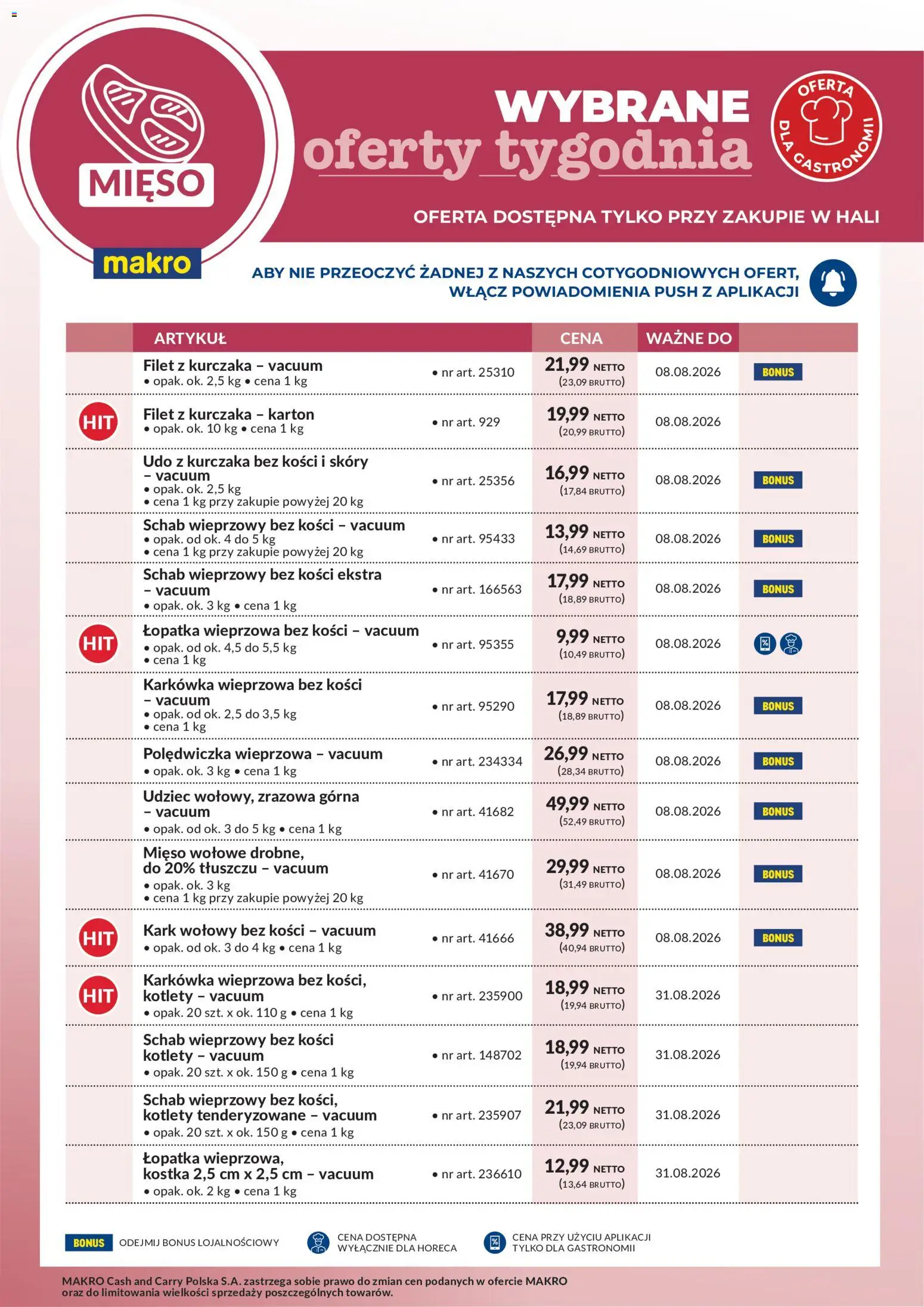 Makro gazetka - Wybrane oferty tygodnia od 03.08.2026 | Strona: 1 | Produkty: Karkówka, Schab wieprzowy, Polędwiczka wieprzowa, Łopatka wieprzowa