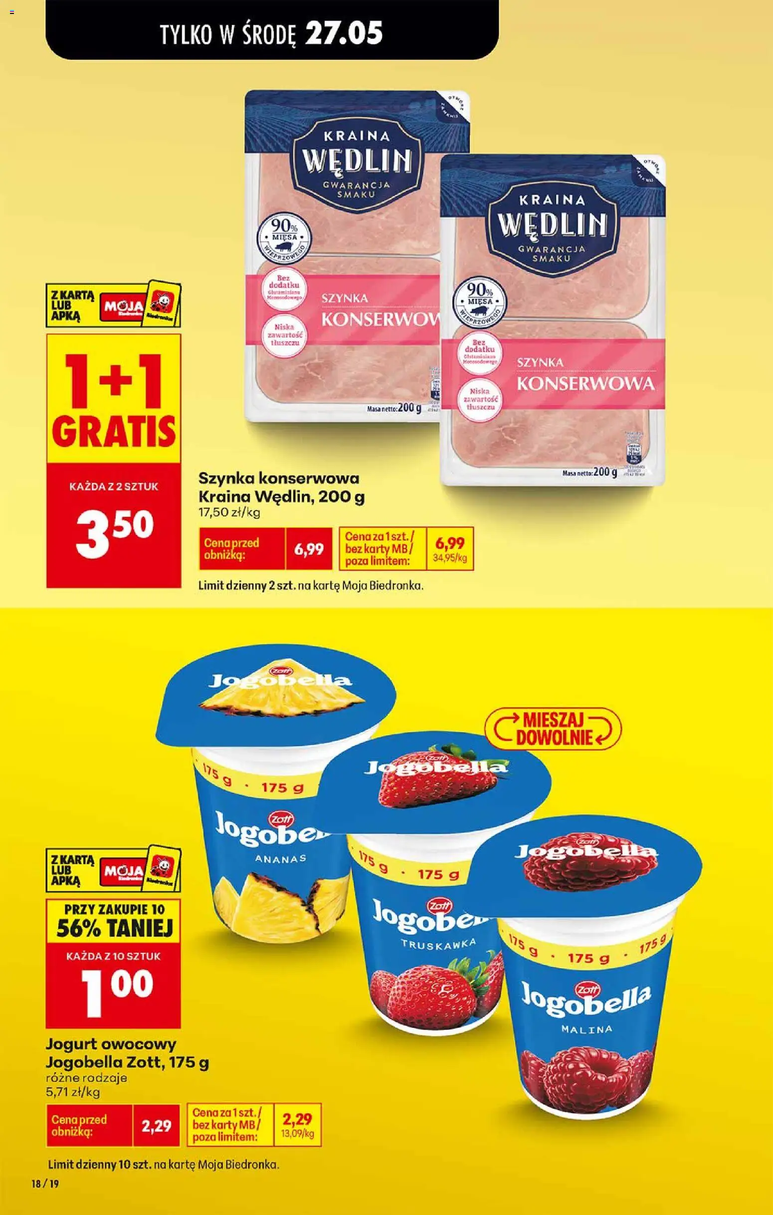 Biedronka gazetka od środy od 27.05.2026 | Strona: 18 | Produkty: Karta, Malina, Szynka, Jogurt owocowy