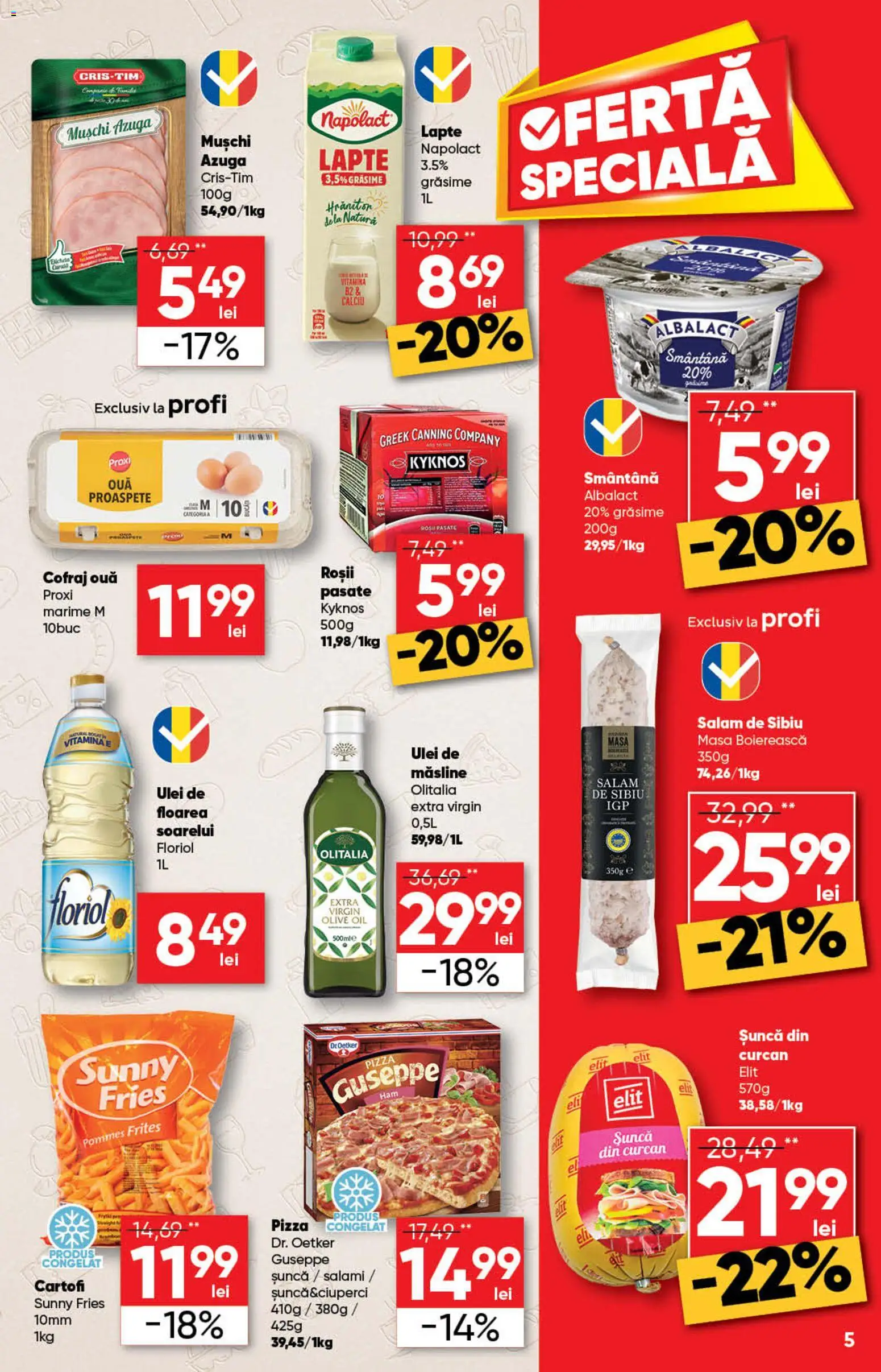 Noul catalog Profi – valabil de la 29.04.2026 | Pagină: 5 | Produse: Lapte, Ulei, Șuncă, Smântână