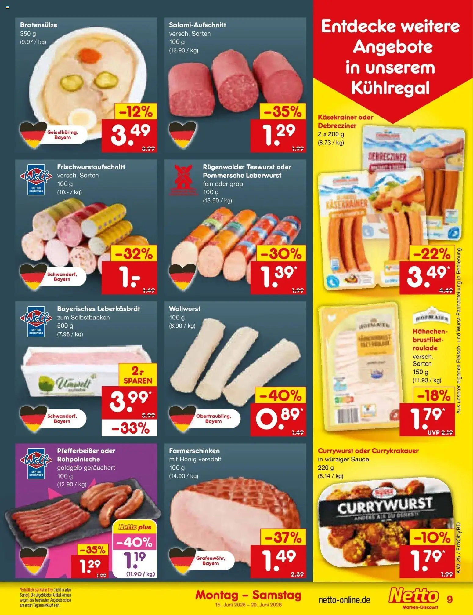 Netto Marken-Discount Prospekt Velden – gültig ab 15.06.2026 | Seite: 11 | Produkte: Hahnchen, Käsekrainer, Fleisch