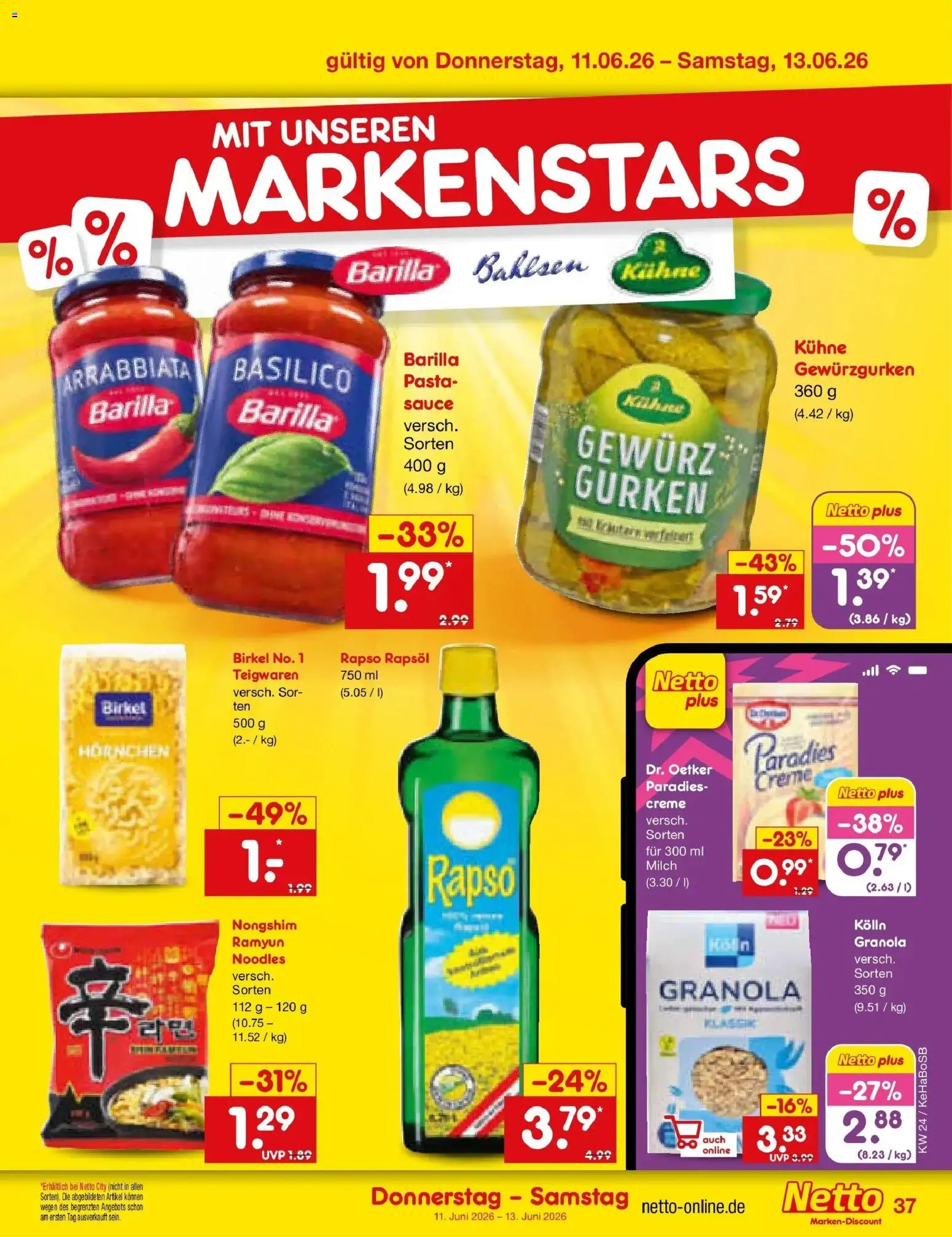 Netto Marken-Discount Prospekt Wuppertal – gültig ab 08.06.2026 | Seite: 55 | Produkte: Milch, Barilla, Rapsöl, Rapso rapsol