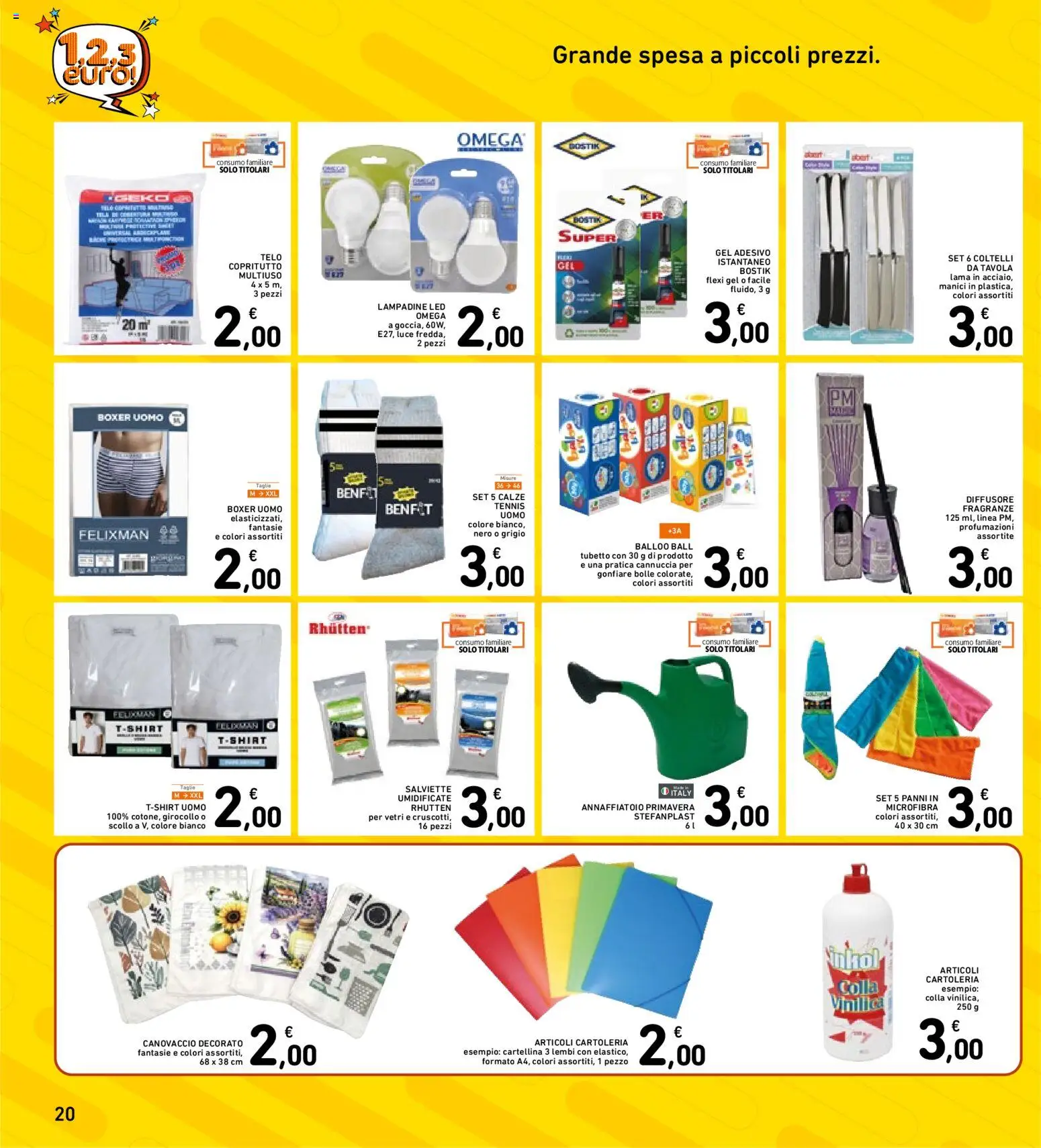 Volantino Spazio Conad del 22/09/2026 | Pagina: 20 | Prodotti: Annaffiatoio, Boxer, Colla, Salviette umidificate