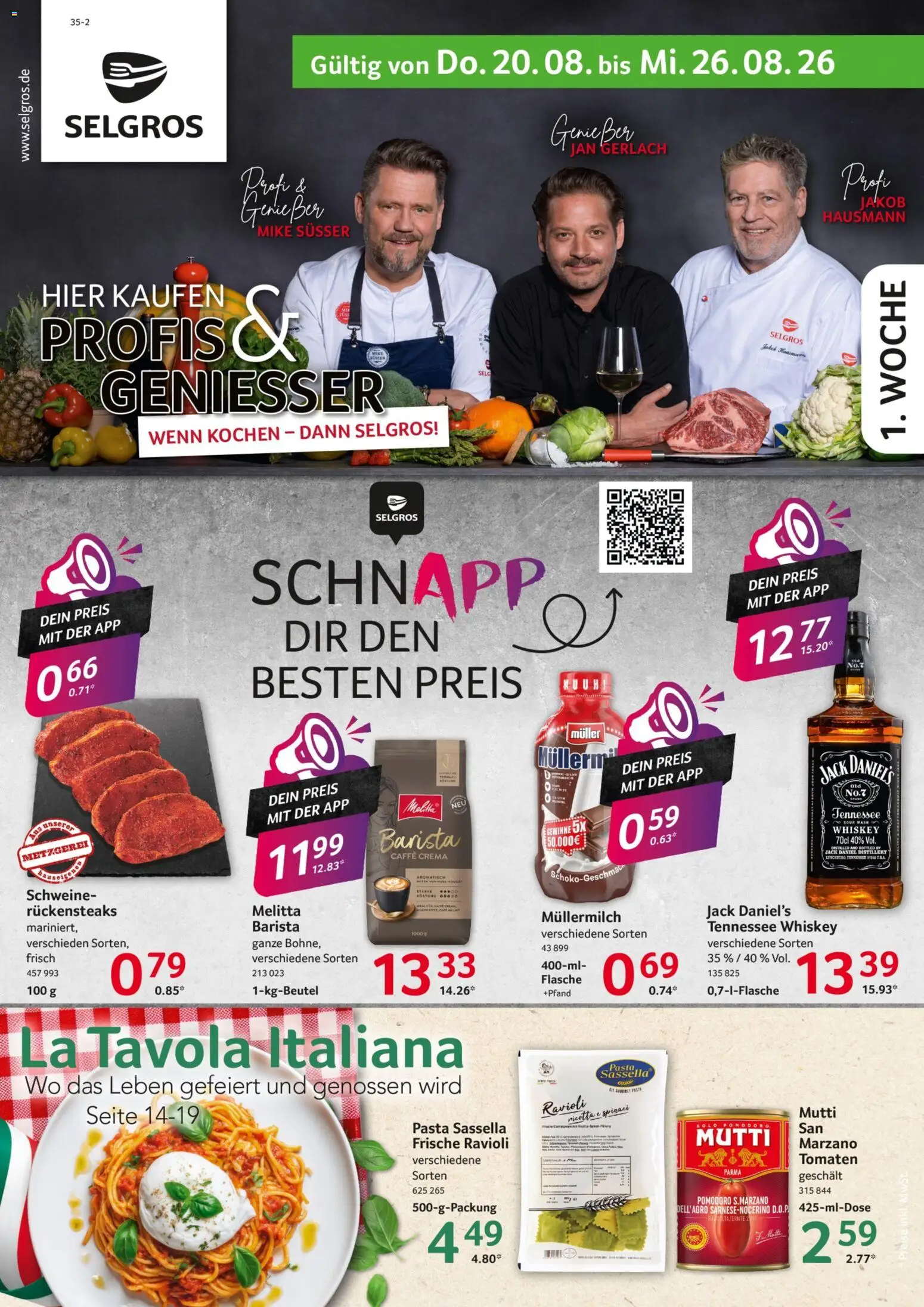 Selgros Prospekt – gültig ab 20.08.2026 | Seite: 1 | Produkte: Melitta, Pasta, Müllermilch, Whiskey