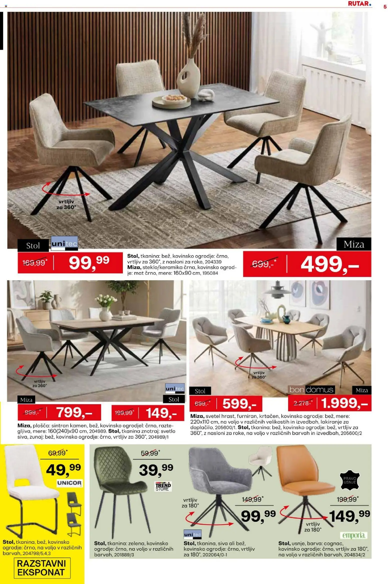 Novi Rutar katalog ponudbe – veljaven od 05.08.2026 | Stran: 5 | Izdelki: Miza, Stol, Barva