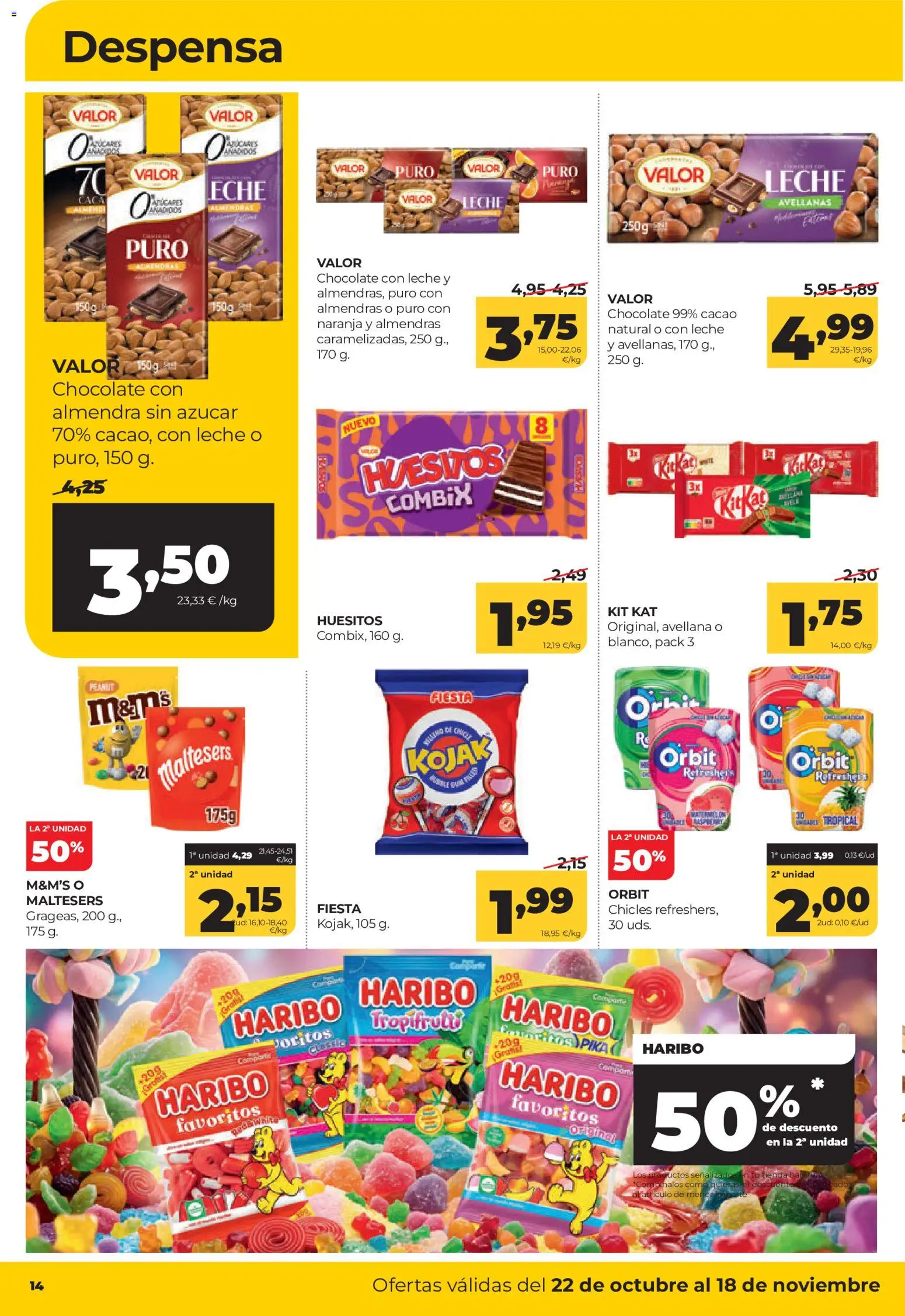 Alimerka folleto Asturias │ válido desde el 22/10/2026 | Página: 14 | Productos: Chocolate con leche, Almendras, Azúcar, Cacao