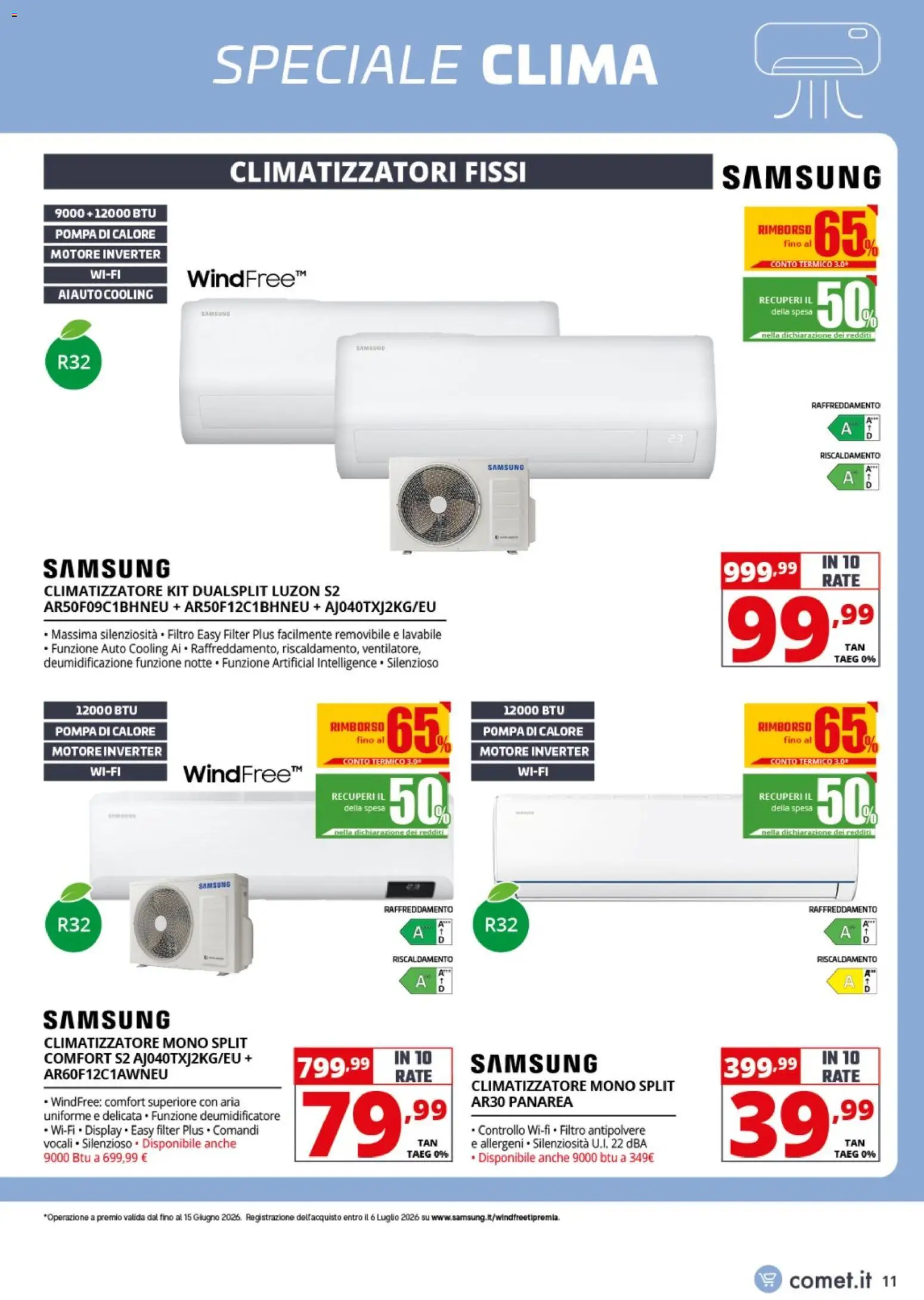 Volantino Comet del 24/07/2026 | Pagina: 11 | Prodotti: Climatizzatore, Deumidificatore, Samsung