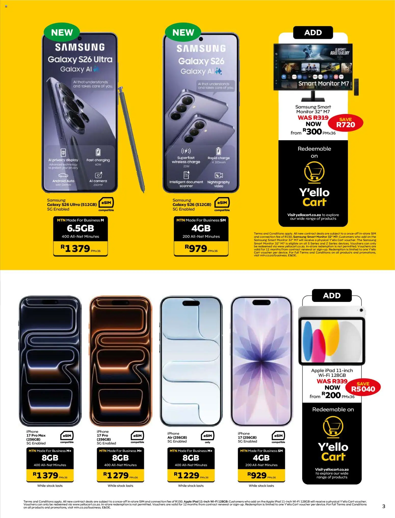 New MTN catalogue – valid from 07.04.2026 | Page: 3 | Products: Sim, Monitor, Camera, Stock