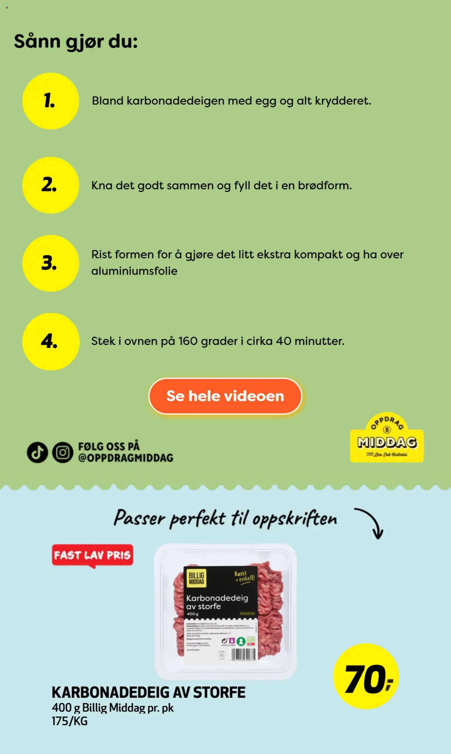 {H1} | Side: 3 | Produkter: Egg, Karbonadedeig, Rist, Aluminiumsfolie