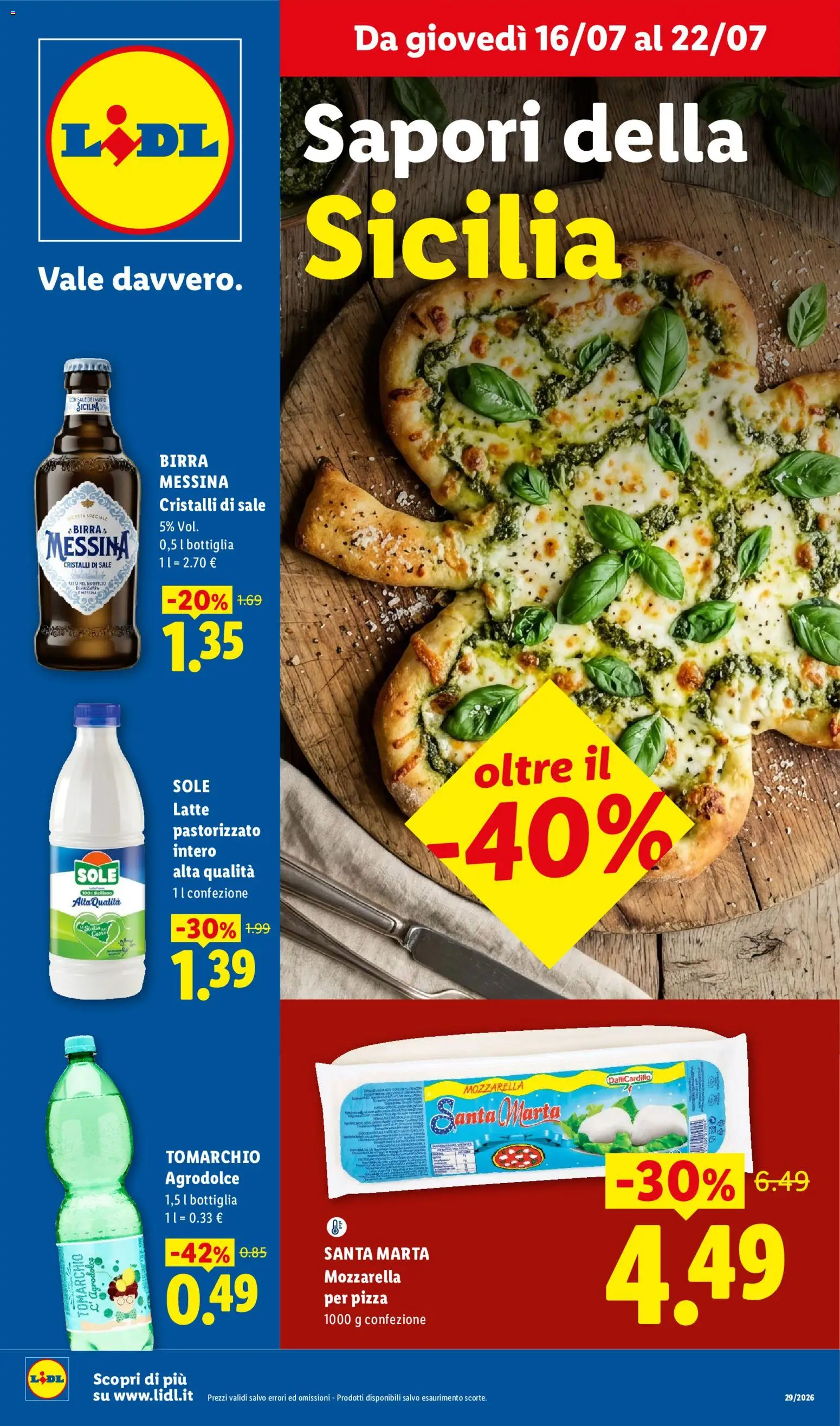 Volantino Lidl del 16/07/2026 | Pagina: 1 | Prodotti: Birra, Mozzarella, Latte, Birra messina