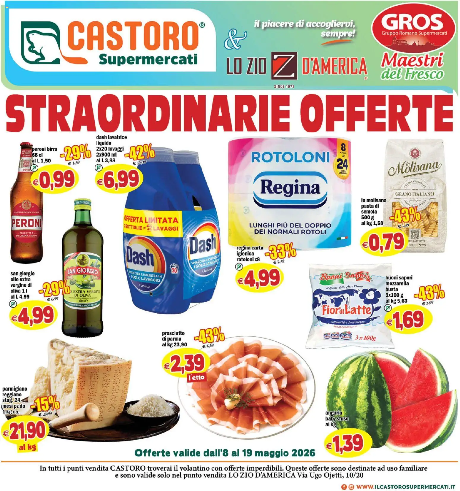 Volantino Il Castoro del 08.05.2026 | Pagina: 1 | Prodotti: Mozzarella, Prosciutto, Anguria, Parmigiano reggiano