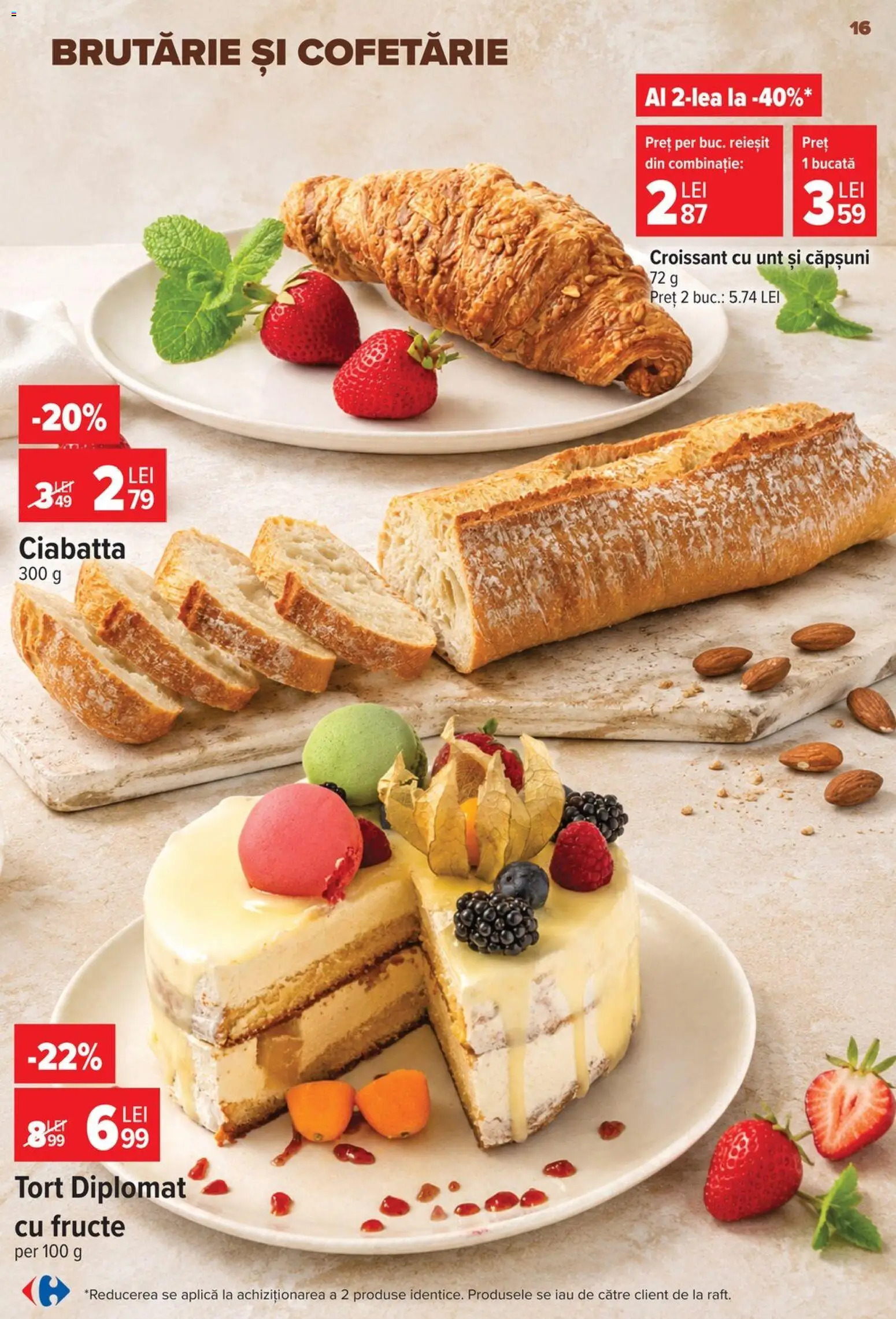 Noul catalog Carrefour – valabil de la 24.06.2026 | Pagină: 16 | Produse: Tort, Unt, Căpșuni, Fructe