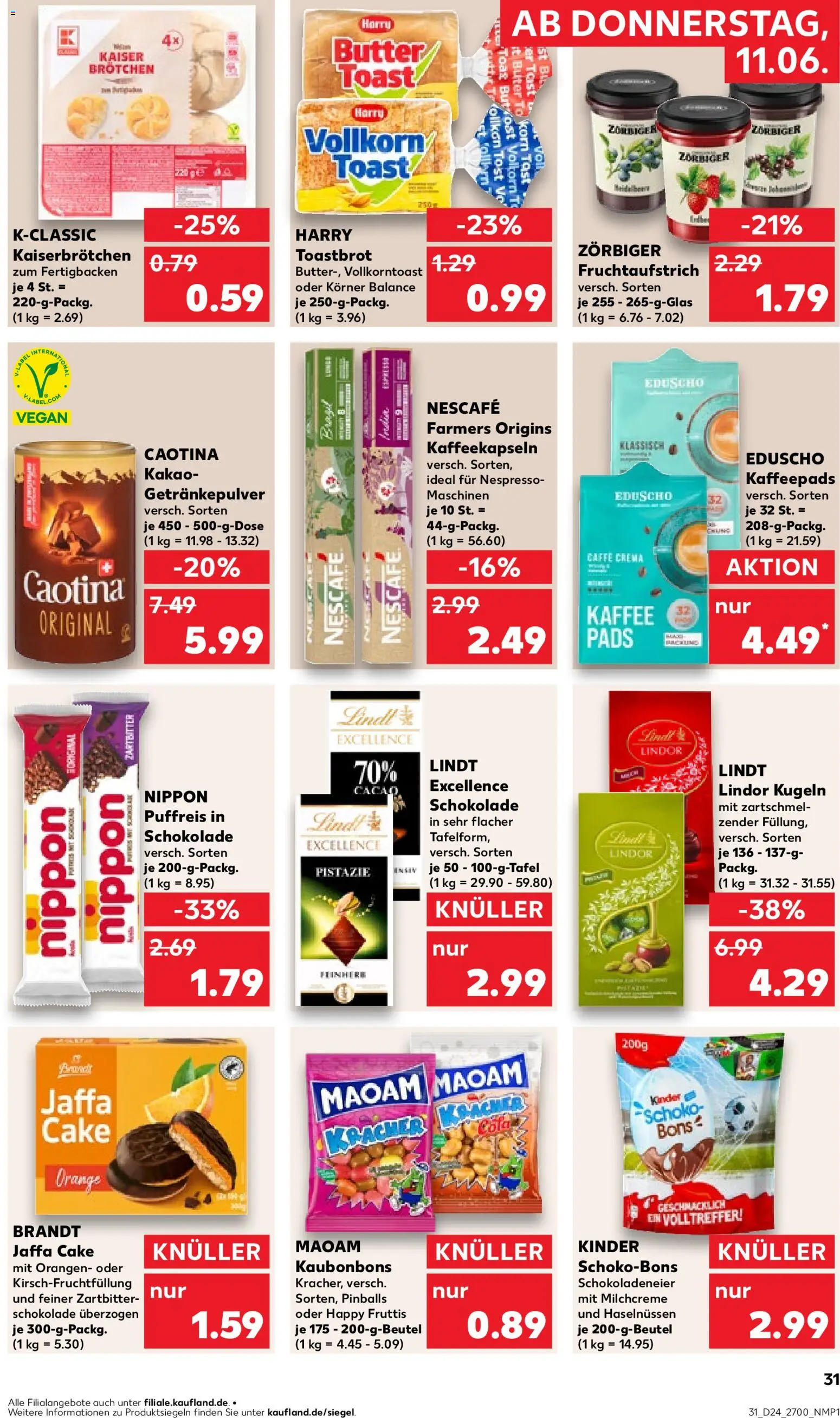 Kaufland Prospekt Rostock – gültig ab 11.06.2026 | Seite: 31 | Produkte: Nescafe, Butter, Lindt, Eduscho
