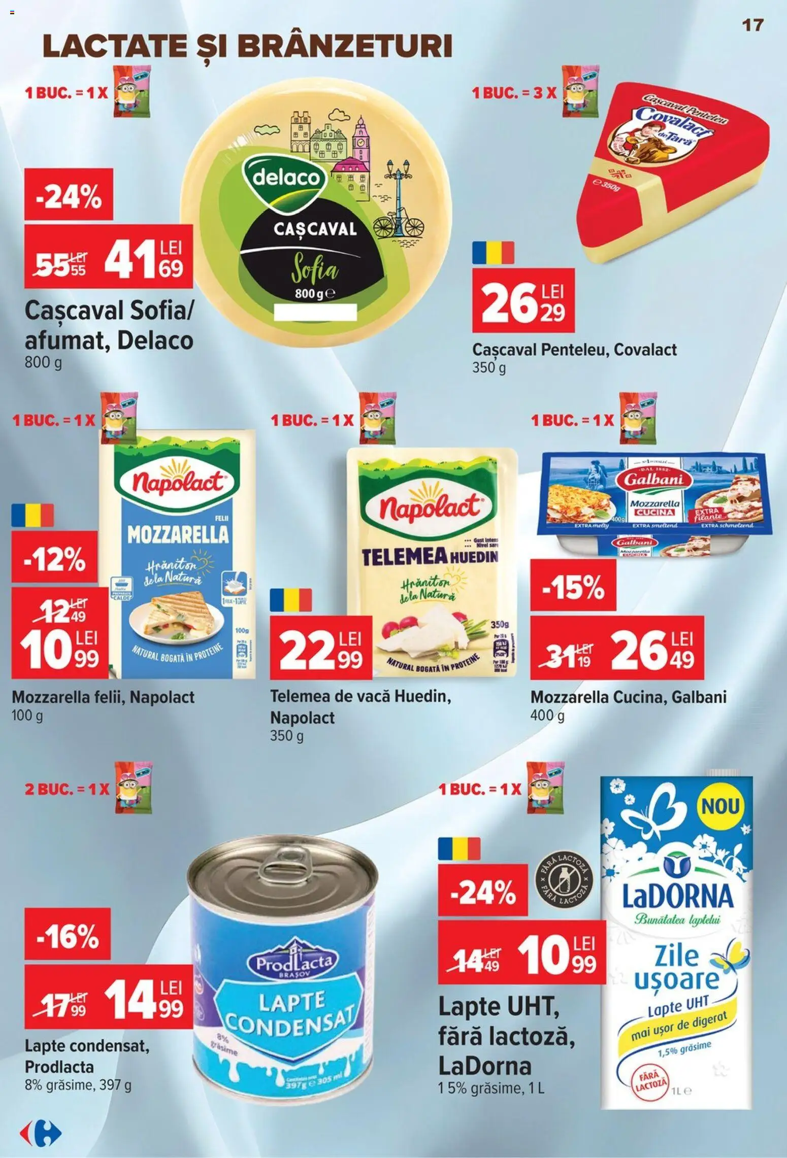 Noul catalog Carrefour – valabil de la 14.10.2026 | Pagină: 17 | Produse: Delaco, Proteine, Mozzarella, Lapte