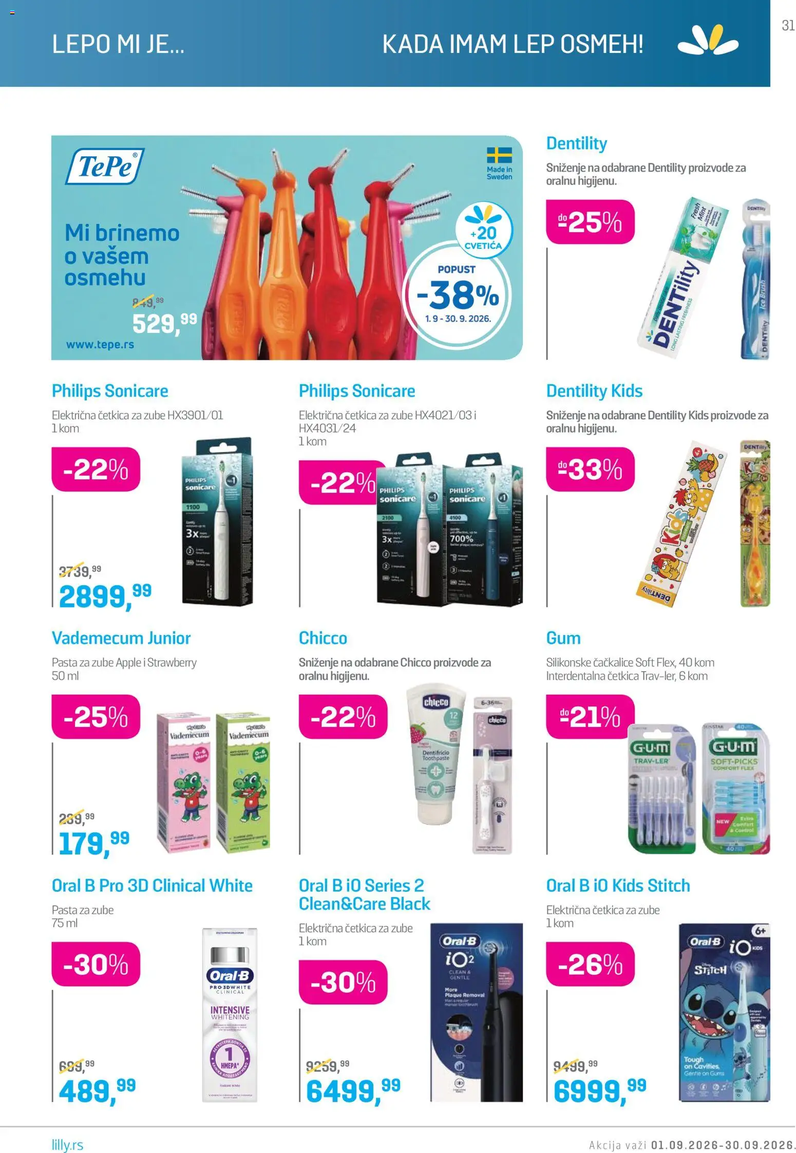 Lilly drogerie katalog - važi od 01.09.2026 | Strana: 31 | Proizvode: Električna četkica, Pasta, Pasta za zube, Četkica za zube
