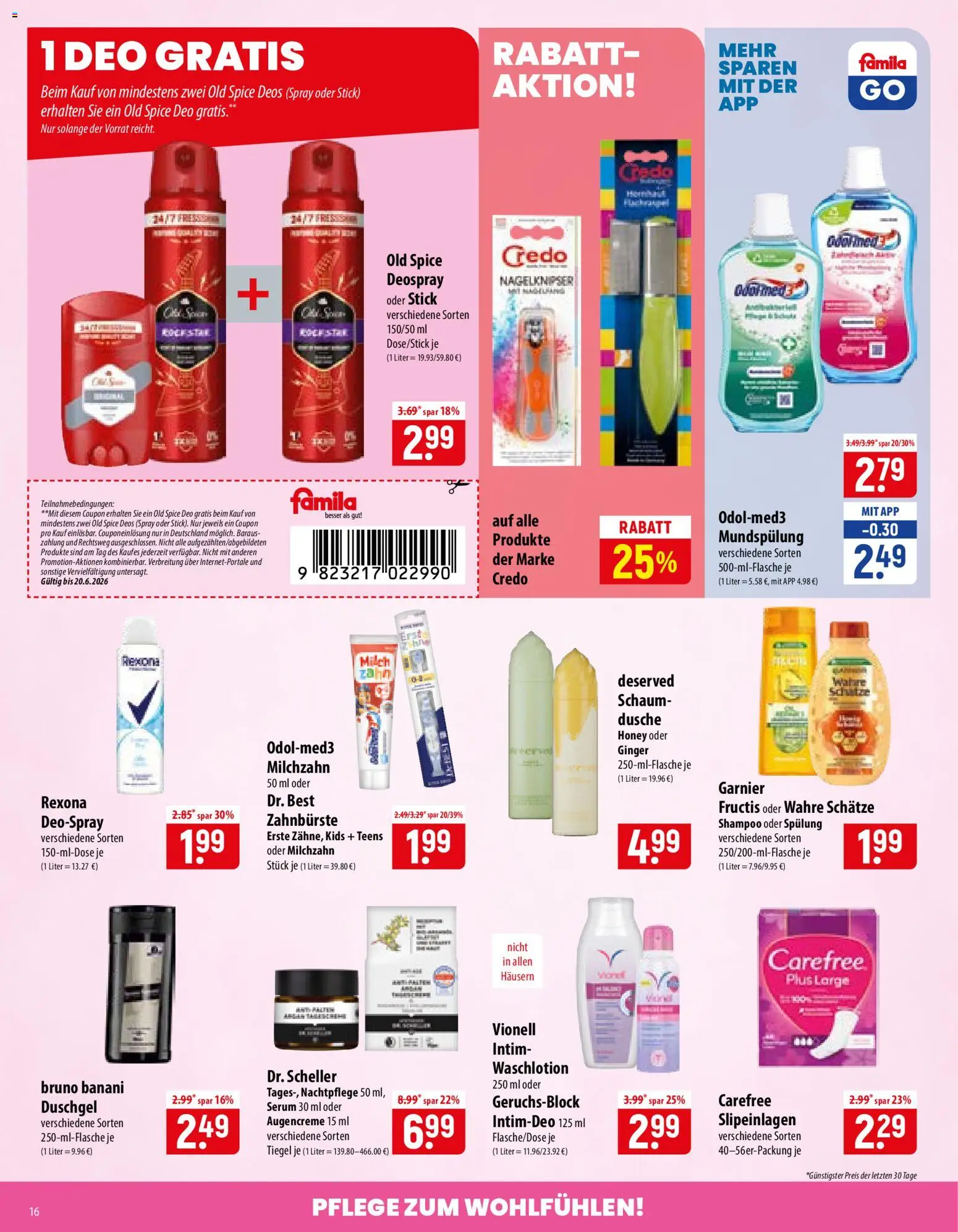 Famila Prospekt – gültig ab 15.06.2026 | Seite: 16 | Produkte: Dusche, Duschgel, Deospray, Serum