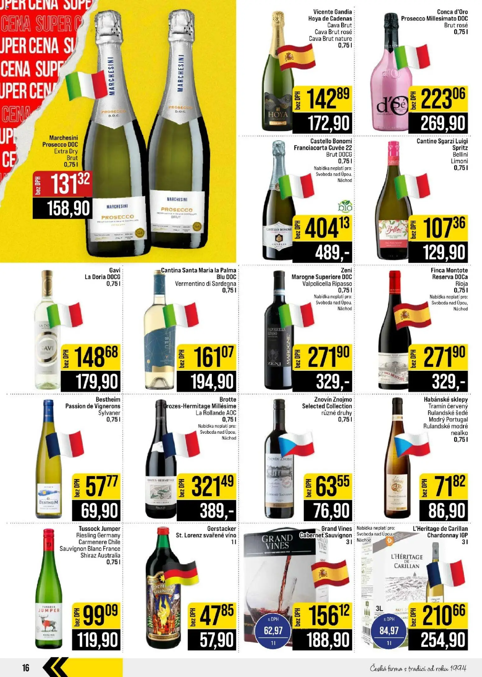 Jip leták - Cash & Carry od 21.10.2026 | Strana: 16 | Produkty: Prosecco, Bellini, Cabernet Sauvignon, Tramín červený