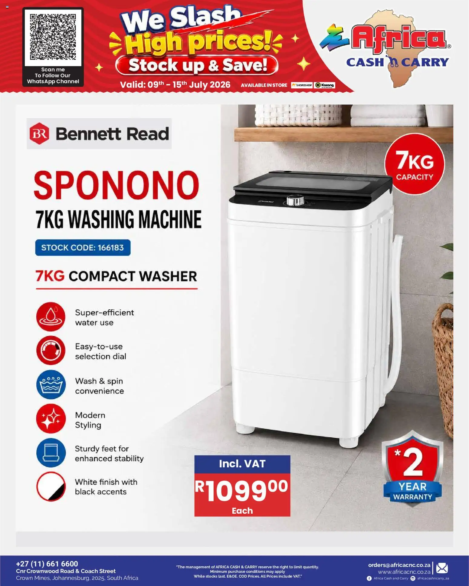 New Africa Cash & Carry catalogue – valid from 09/07/2026 | Page: 51 | Products: Washing machine, Stock, Water