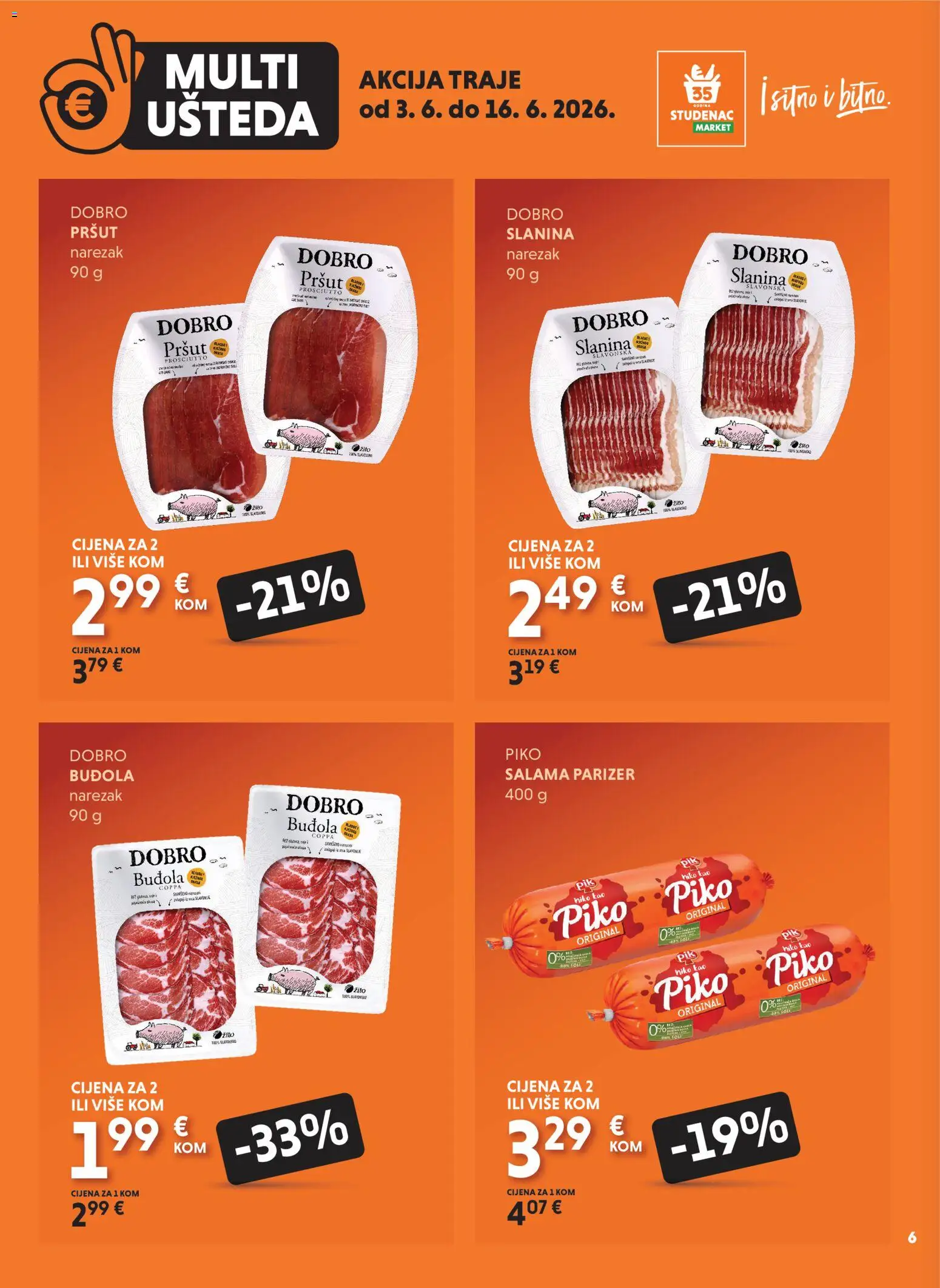 Studenac katalog | vrijedi od 03.06.2026 | Stranica: 6 | Proizvodi: Pršut, Buđola, Slanina, Parizer