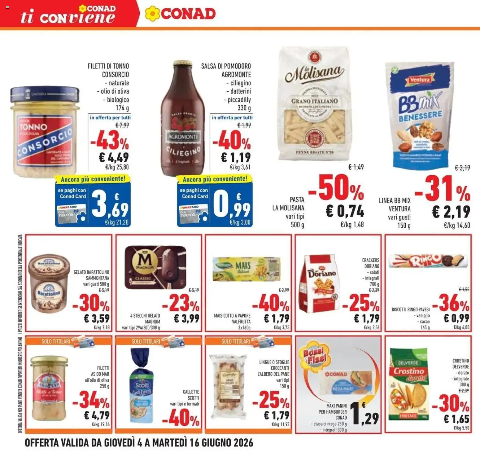 Volantino Conad del 03.06.2026 | Pagina: 22 | Prodotti: Pomodoro, Tonno, Hamburger, Olio di Oliva