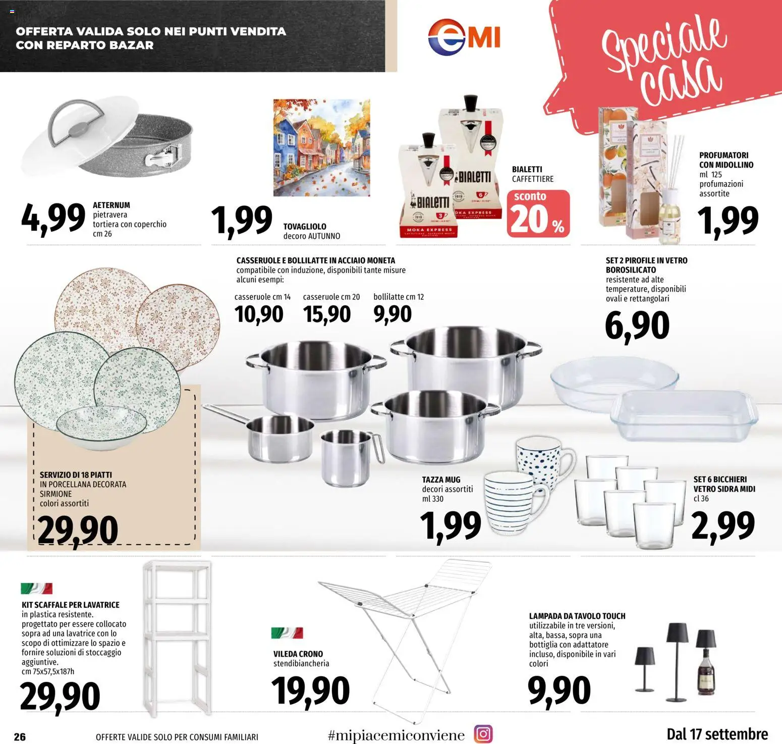 Volantino EMI del 17/09/2026 | Pagina: 26 | Prodotti: Tortiera, Coperchio, Stendibiancheria, Lampada da tavolo