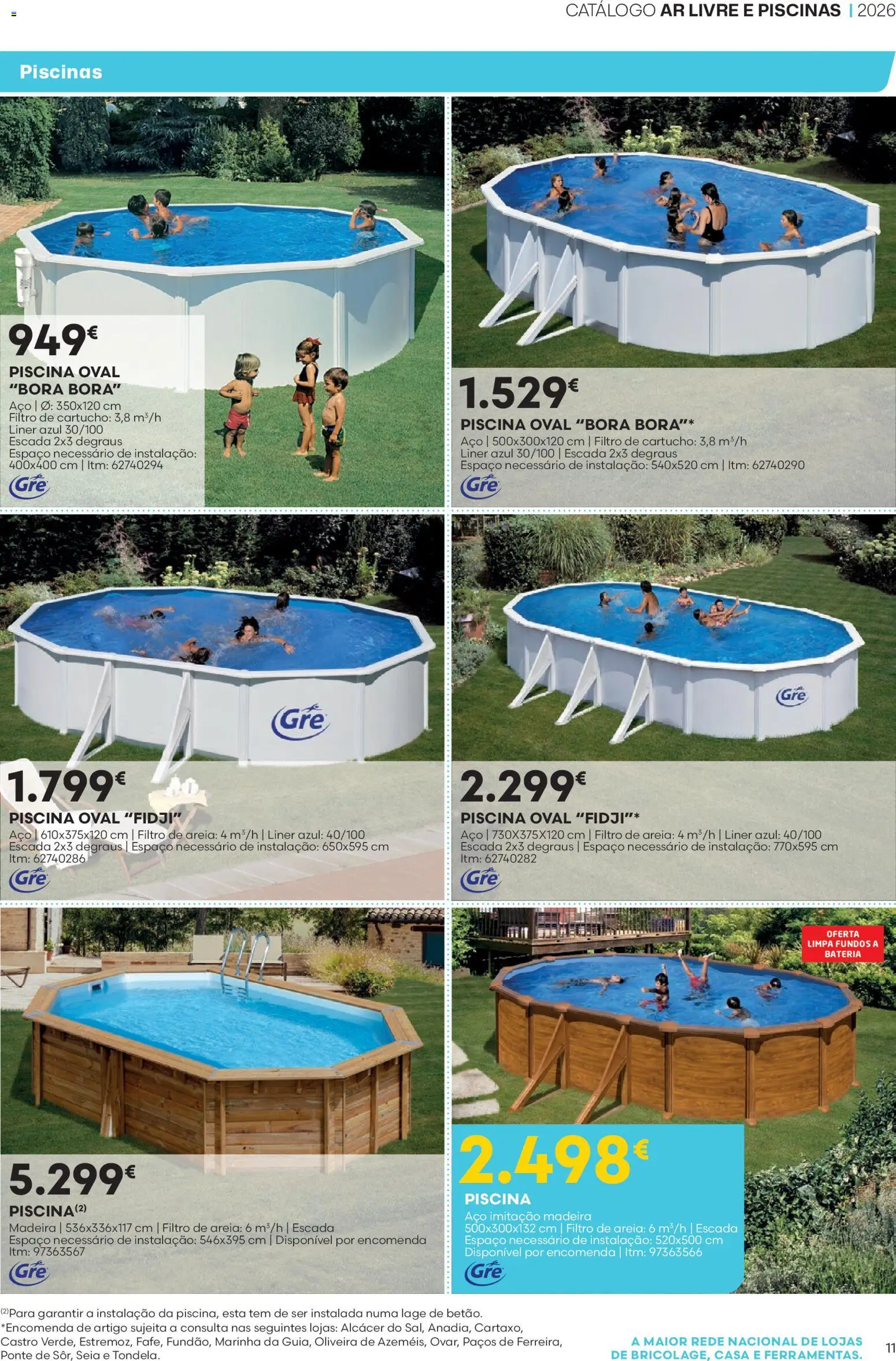 BricoMarché Catálogo Ar Livre e Piscinas - Vila do Conde │ válido de 14.05.2026 | Página: 11 | Produtos: Escada, Areia, Piscinas, Bateria