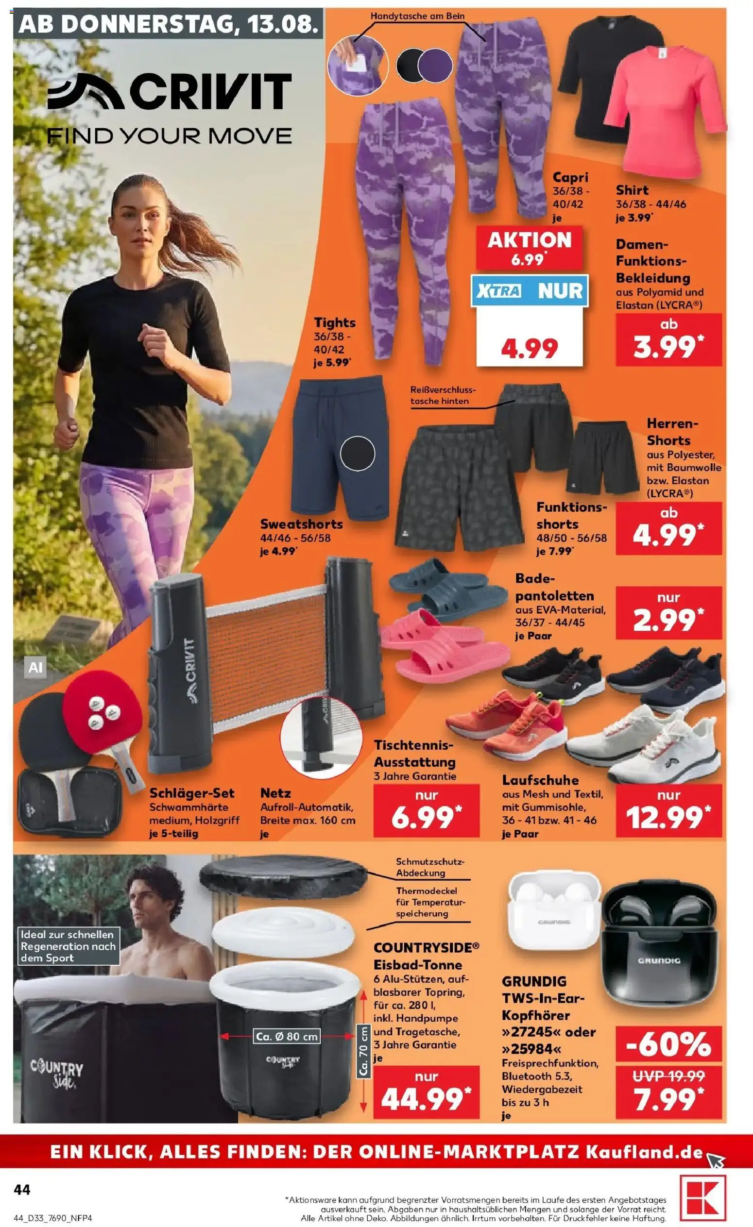 Prospekt Kaufland ab 13.08.2026 » Angebote Online zum Blättern | Seite: 44 | Produkte: Shirt, Sweatshorts, Laufschuhe, Kopfhörer