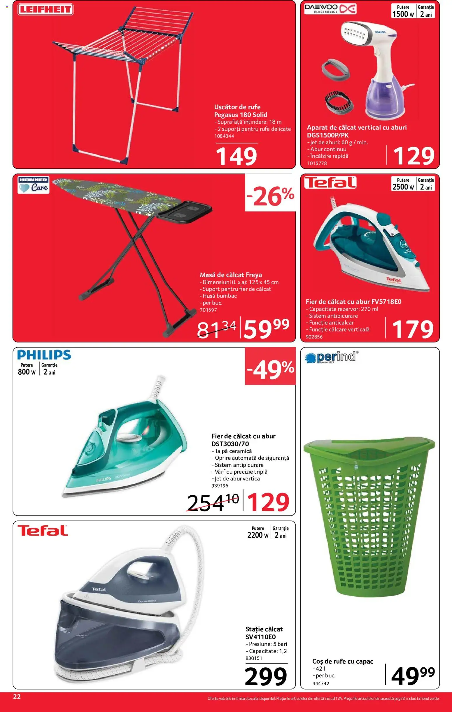 Noul catalog Selgros – valabil de la 24.07.2026 | Pagină: 22 | Produse: Fier de călcat, Coș, Masă, Coș De Rufe