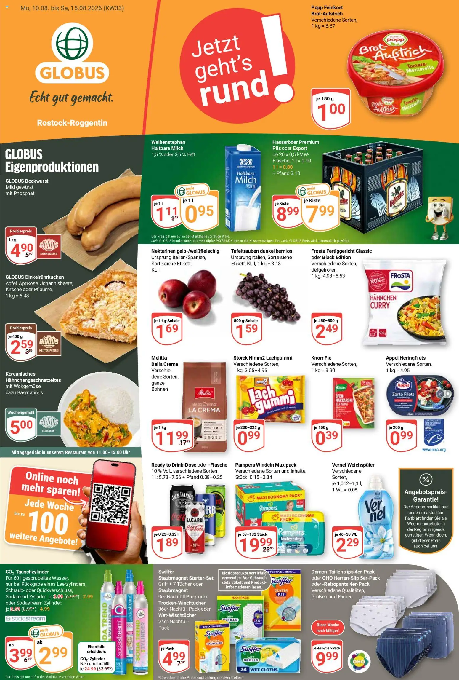 Globus Prospekt Roggentin/Rostock – gültig ab 10.08.2026 | Seite: 3 | Produkte: Bockwurst, Coca cola, Mozzarella, Haltbare milch