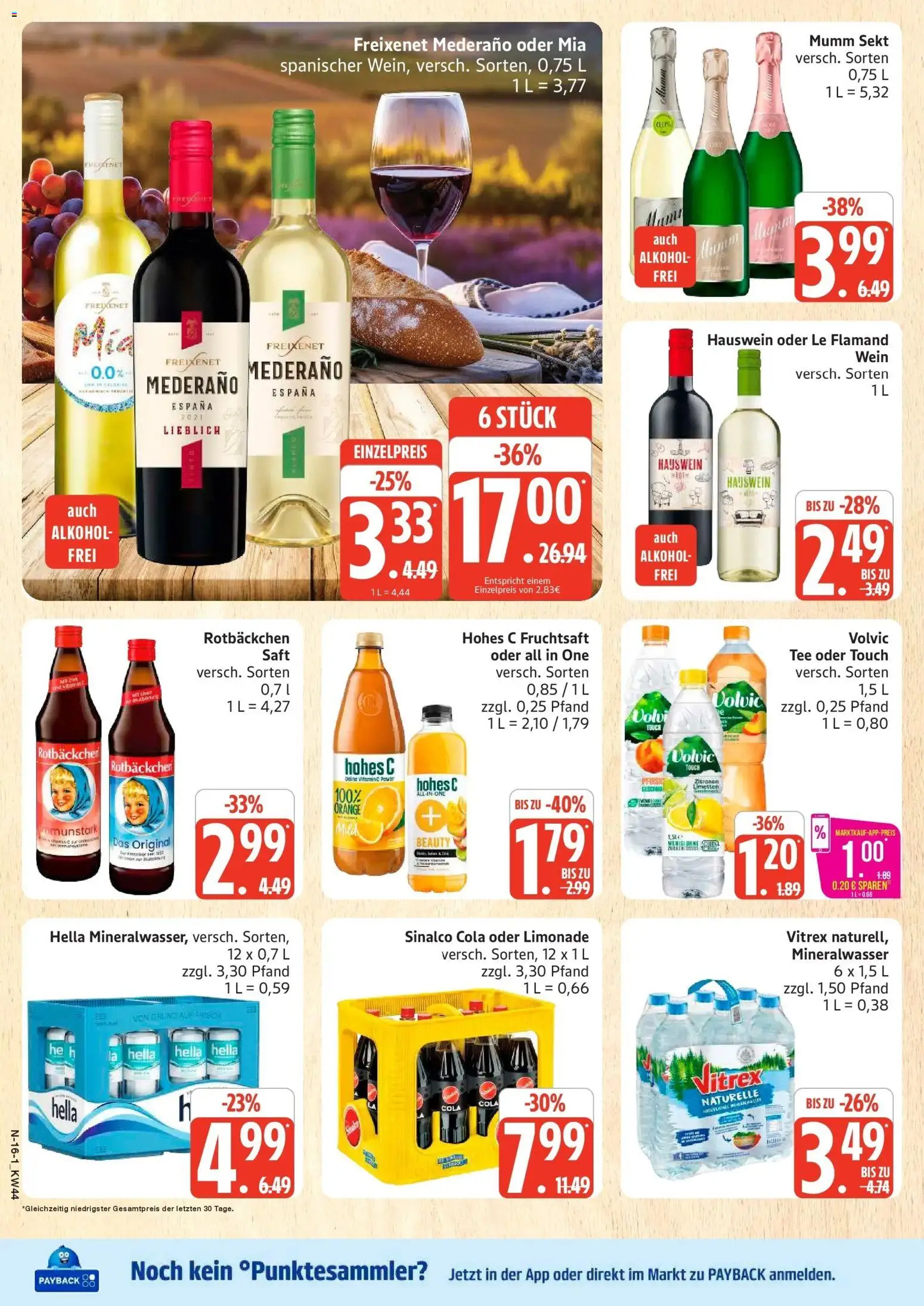 Marktkauf Prospekt Cuxhaven (ab 26.10.2026) » Angebote online | Seite: 16 | Produkte: Mumm sekt, Freixenet mederano, Mineralwasser, Zitronen