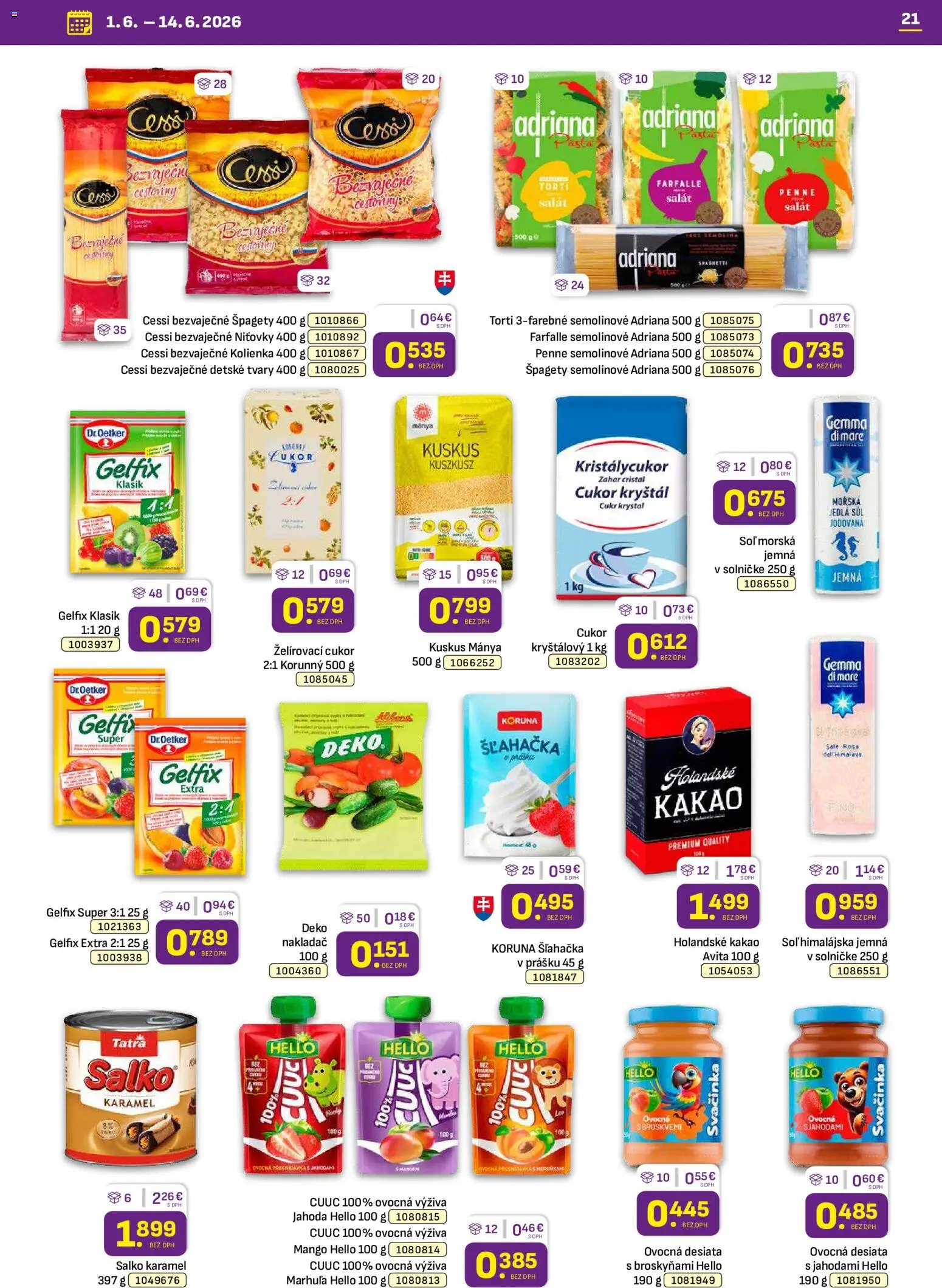 Nové Libex akcie – leták je platný od 01.06.2026 | Strana: 21 | Produkty: Salko, Mango, Špagety, Kakao