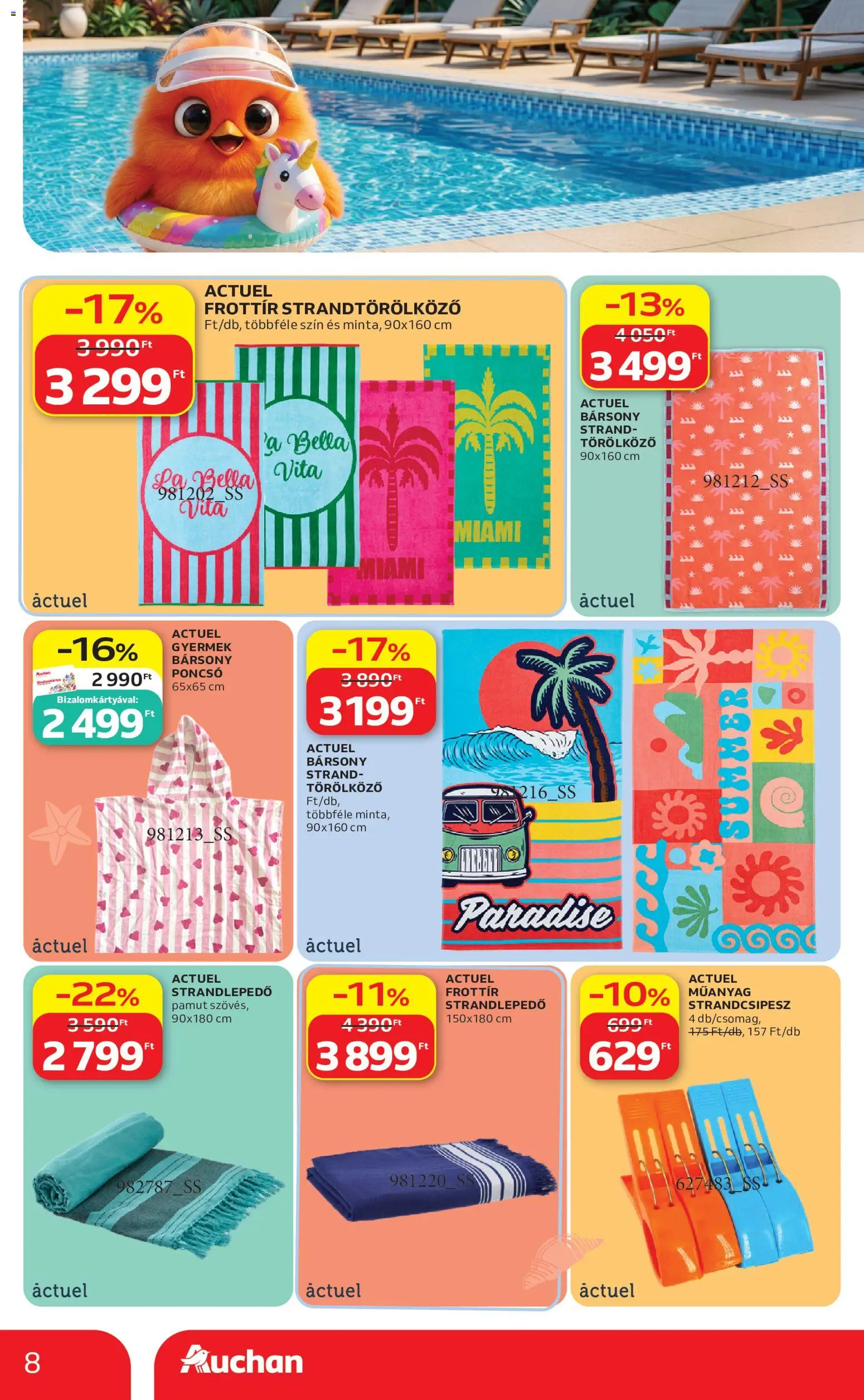 Auchan akciós ujság - amely érvényes a következő dátumtól: 28.05.2026 | Oldal: 8 | Termékek: Törölköző, Poncsó, Strandtörölköző