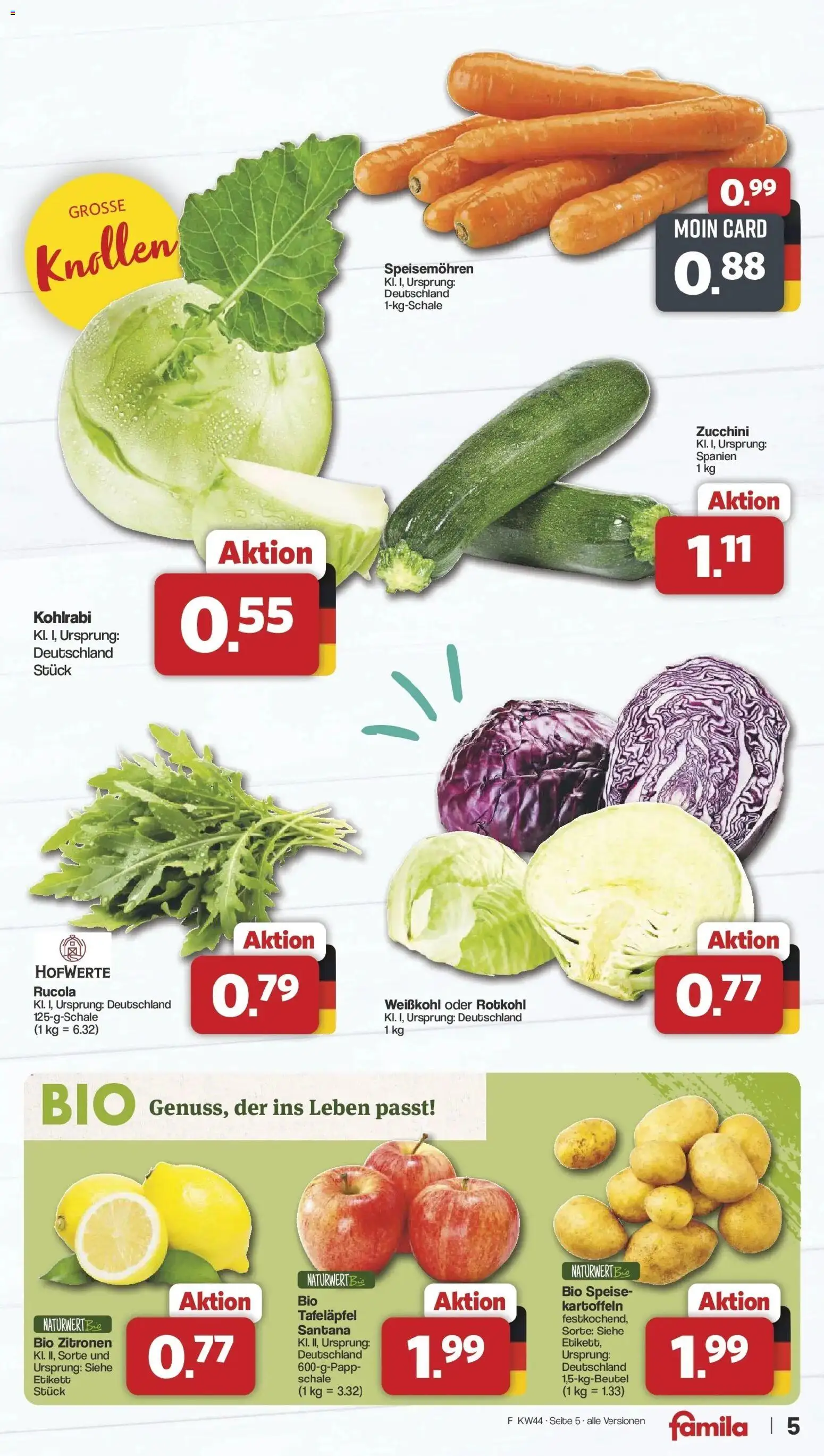 Famila Nordwest - Famila: Wochenangebote – gültig ab 26.10.2026 | Seite: 5 | Produkte: Rotkohl, Rucola, Kohlrabi, Zucchini