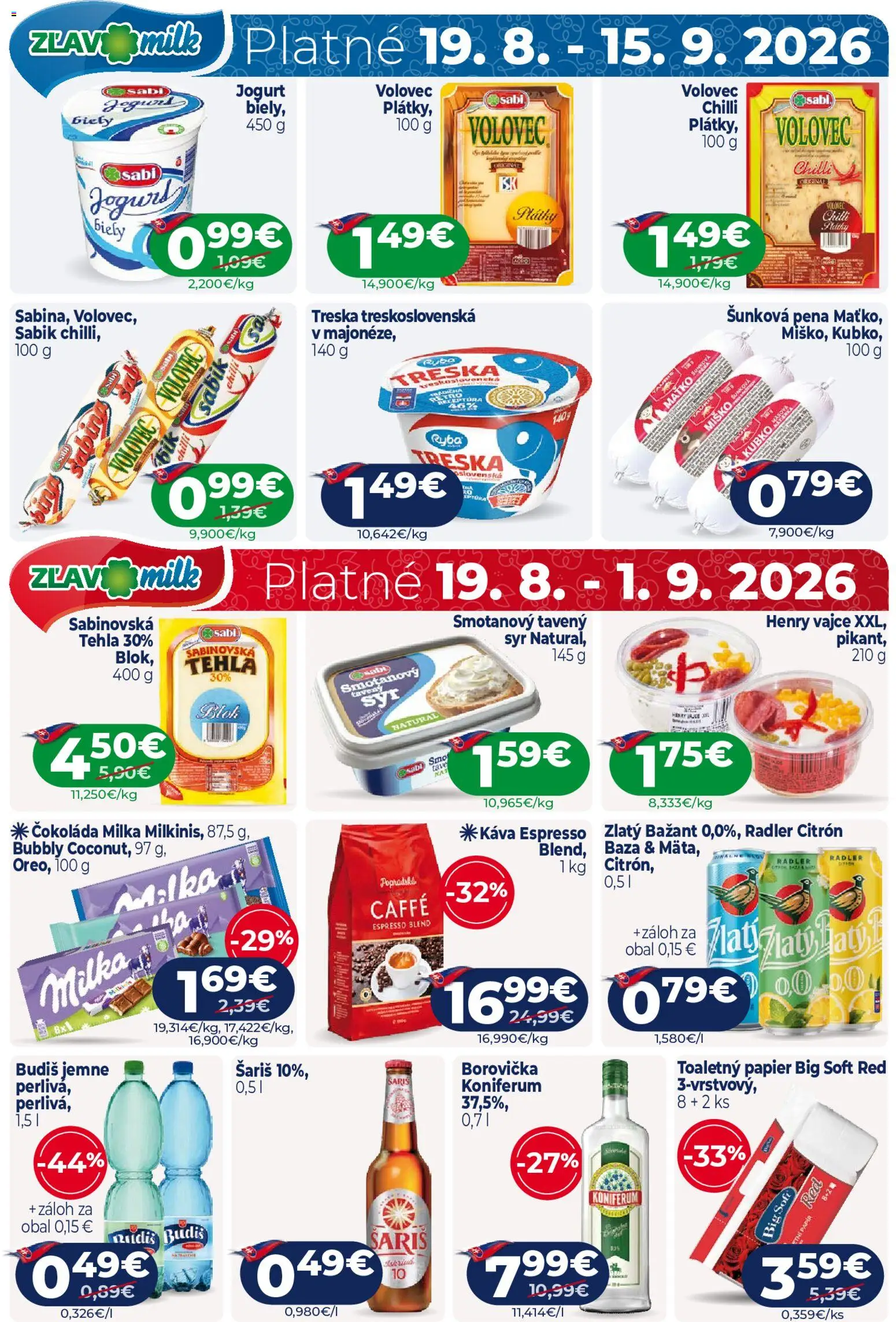 Nové Milk Agro akcie – leták je platný od 19.08.2026 | Strana: 16 | Produkty: Jogurt, Borovička, Budiš, Milka