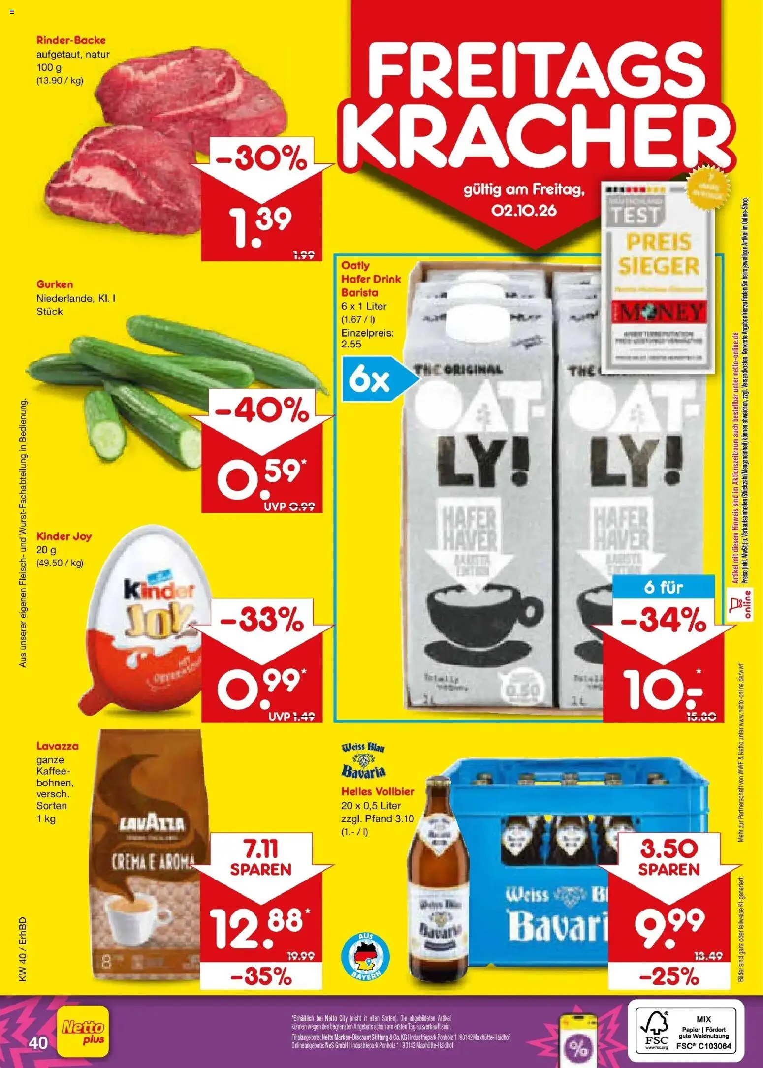 Netto Marken-Discount Prospekt Velden – gültig ab 28.09.2026 | Seite: 62 | Produkte: Kinder joy, Oatly, Fleisch, Gurken