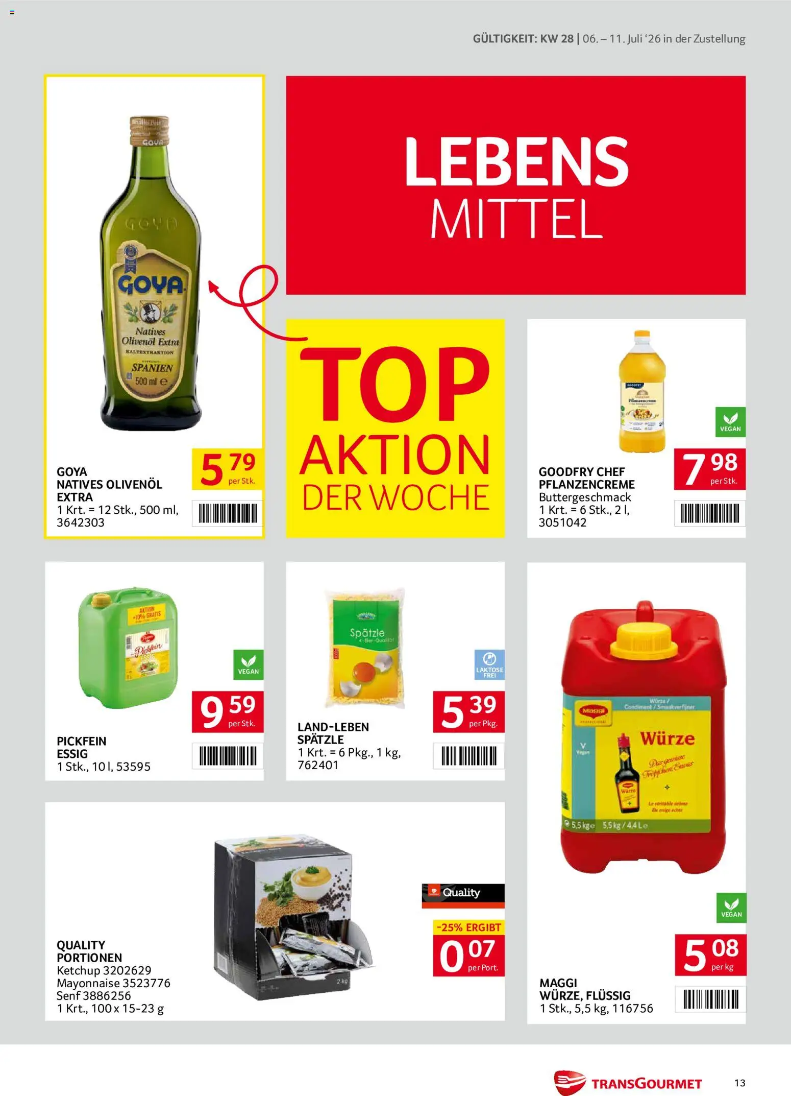 Transgourmet Zustellaktion gültig ab 06.07.2026 | Seite: 13 | Produkte: Ketchup, Mayonnaise, Eier