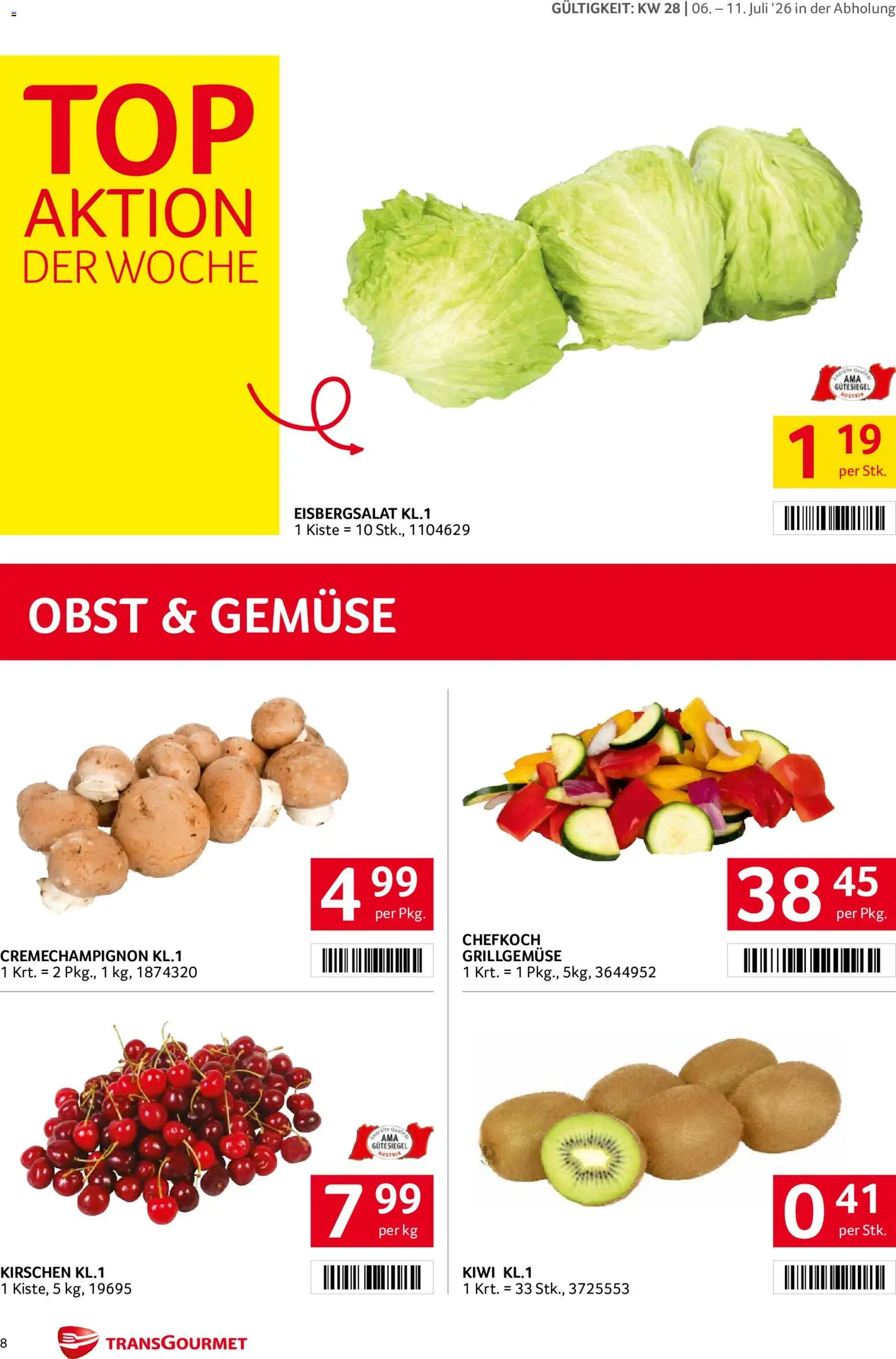 Transgourmet Flugblatt gültig ab 06.07.2026 | Seite: 8 | Produkte: Kiwi, Gemüse, Obst