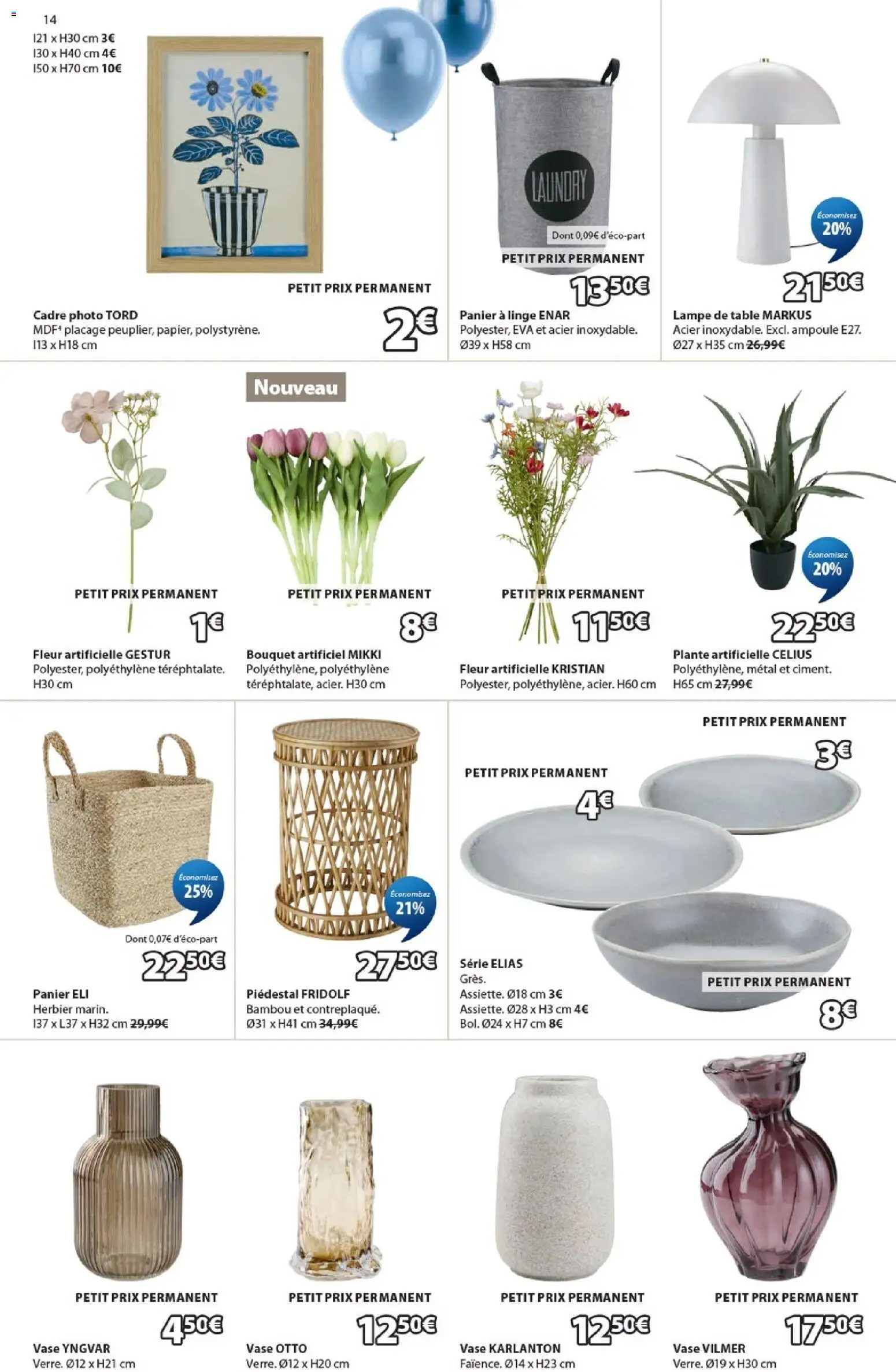 {H1} | Page: 14 | Produits: Panier à linge, Table, Panier, Lampe