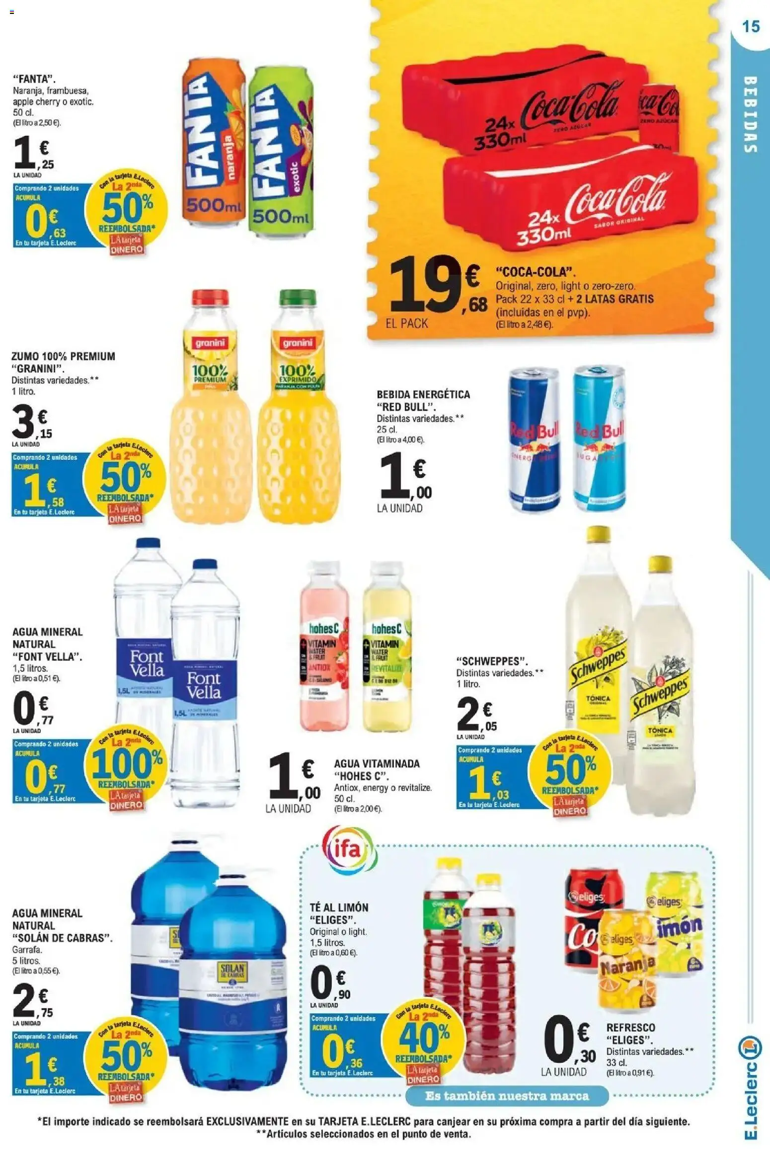 E.Leclerc Megames 1 │ válido desde el 23/09/2026 | Página: 15 | Productos: Tónica, Bebida energética, Fanta, Apple