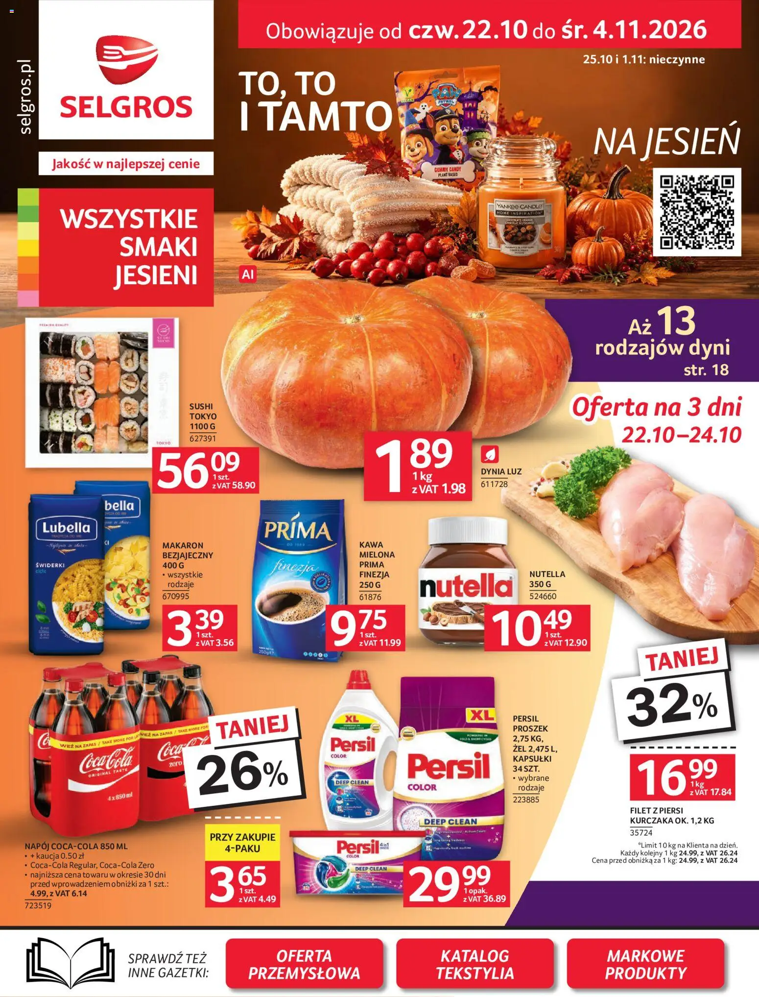 Selgros cash&carry gazetka od 22.10.2026 | Strona: 1 | Produkty: Dynia, Kapsułki, Piersi, Tekstylia
