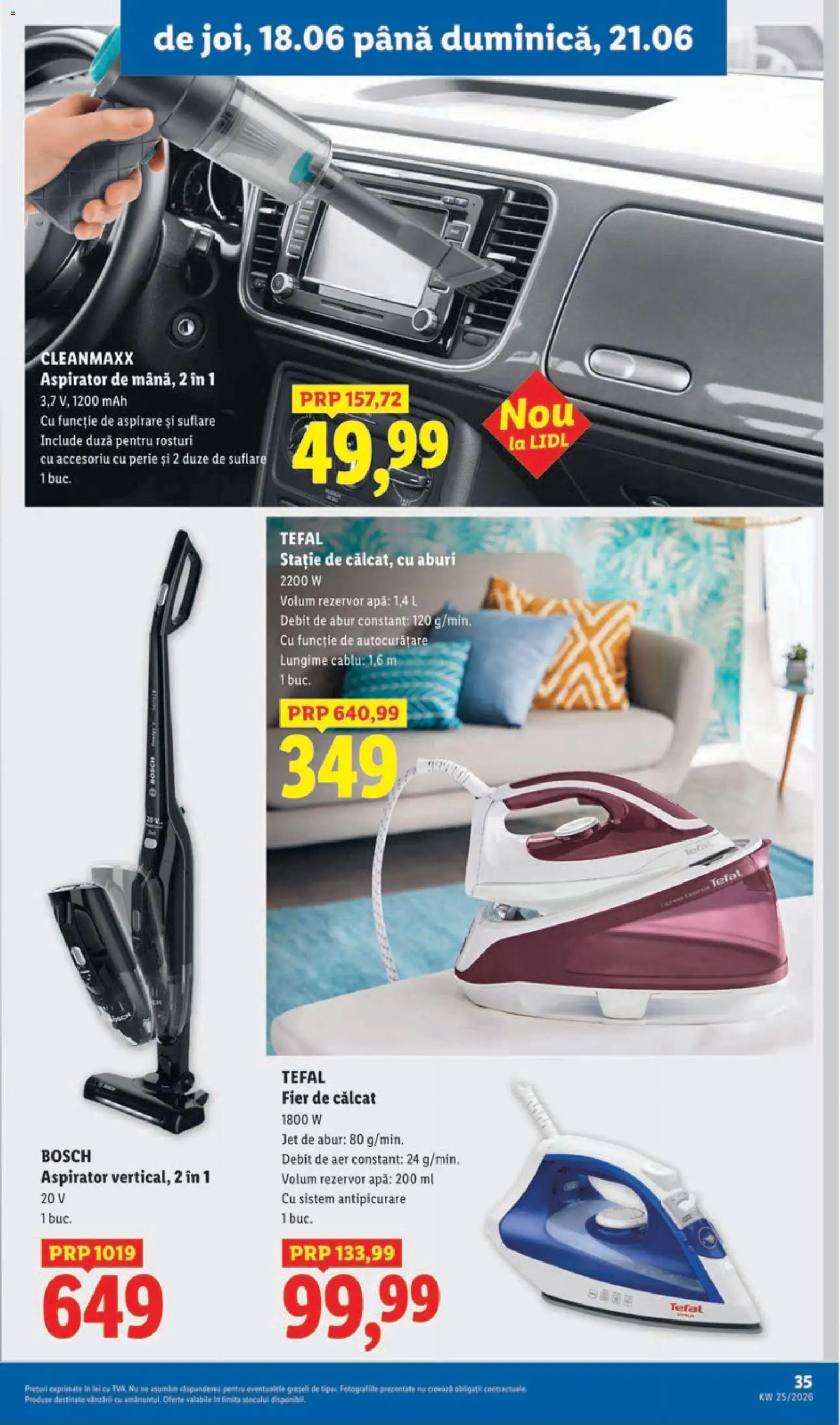 Noul catalog Lidl – valabil de la 15.06.2026 | Pagină: 35 | Produse: Fier de călcat, Aspirator, Perie, Apă