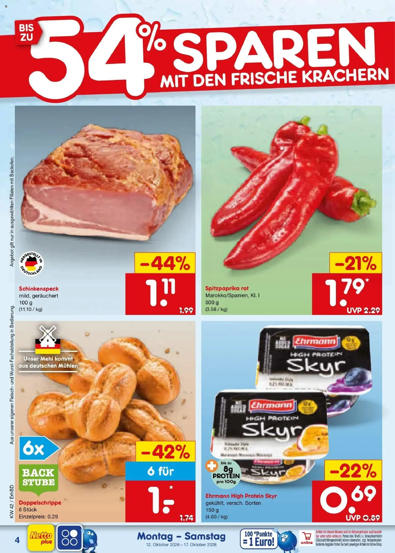 Netto Marken-Discount Prospekt Ergolding – gültig ab 12.10.2026 | Seite: 4 | Produkte: Mehl, Skyr, Fleisch