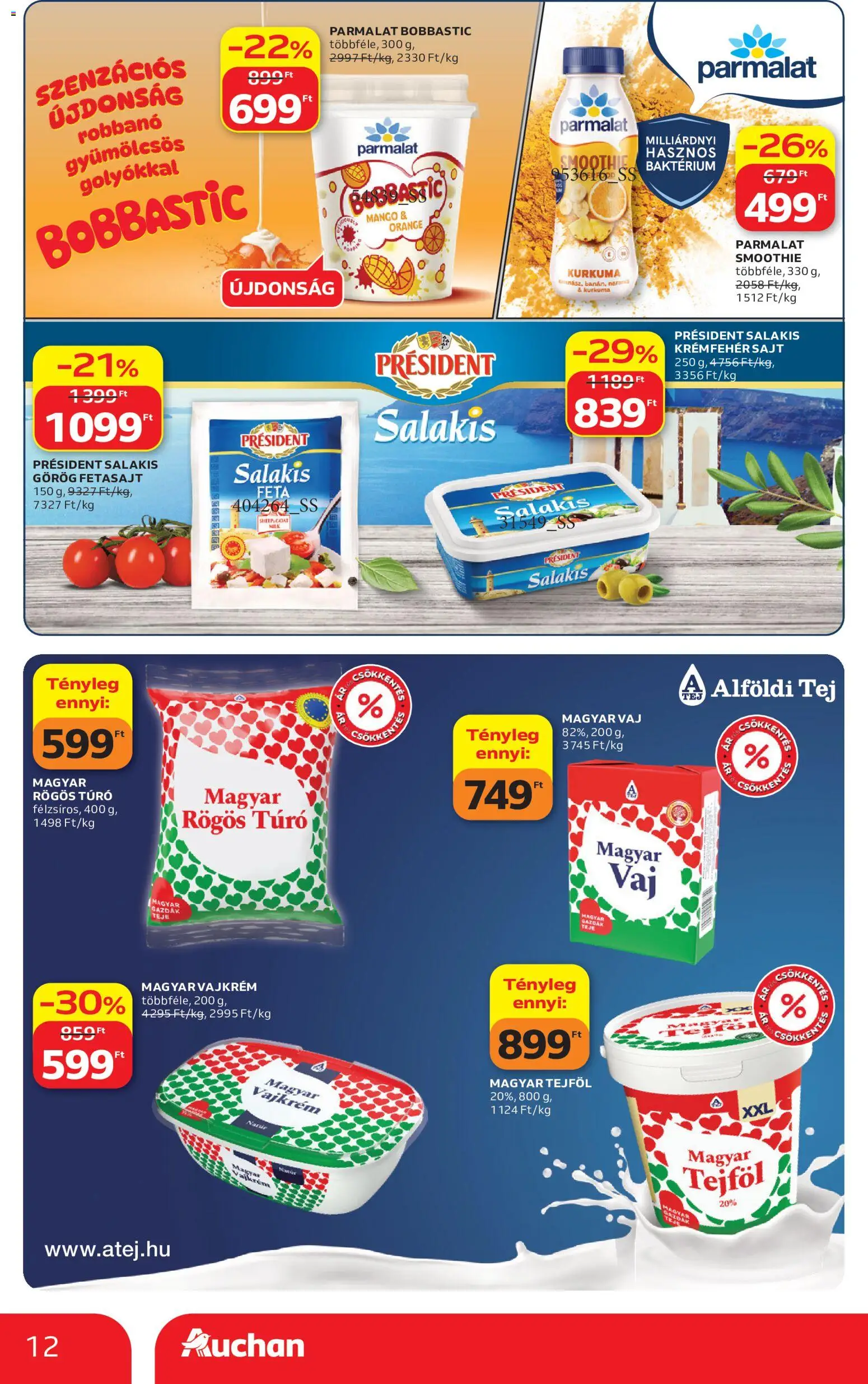 Auchan akciós ujság - amely érvényes a következő dátumtól: 2026.07.09. | Oldal: 12 | Termékek: Vaj, Narancs, Tejföl, Mangó
