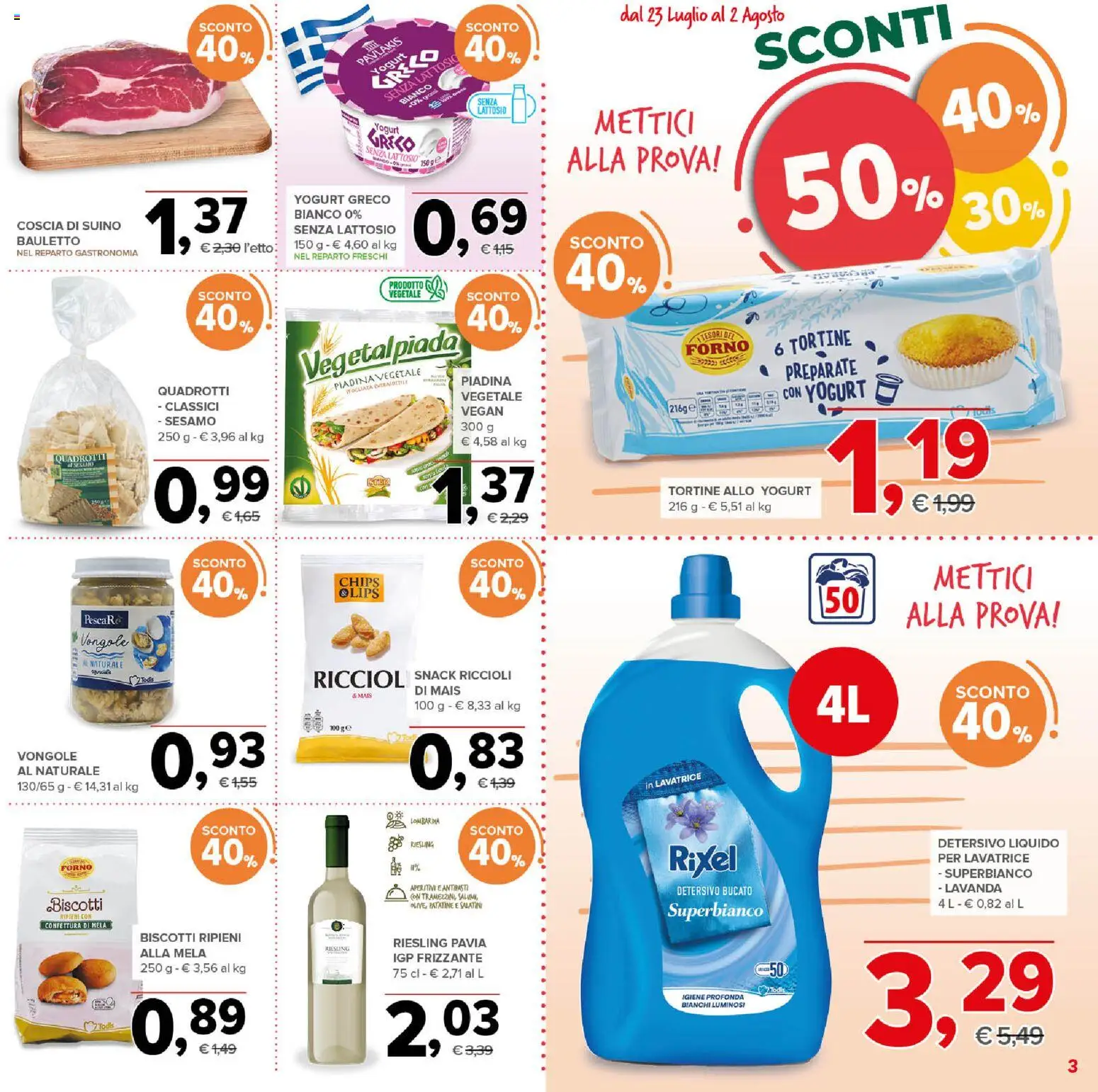 Volantino Todis del 23/07/2026 | Pagina: 3 | Prodotti: Yogurt greco, Salatini, Vongole, Lavatrice