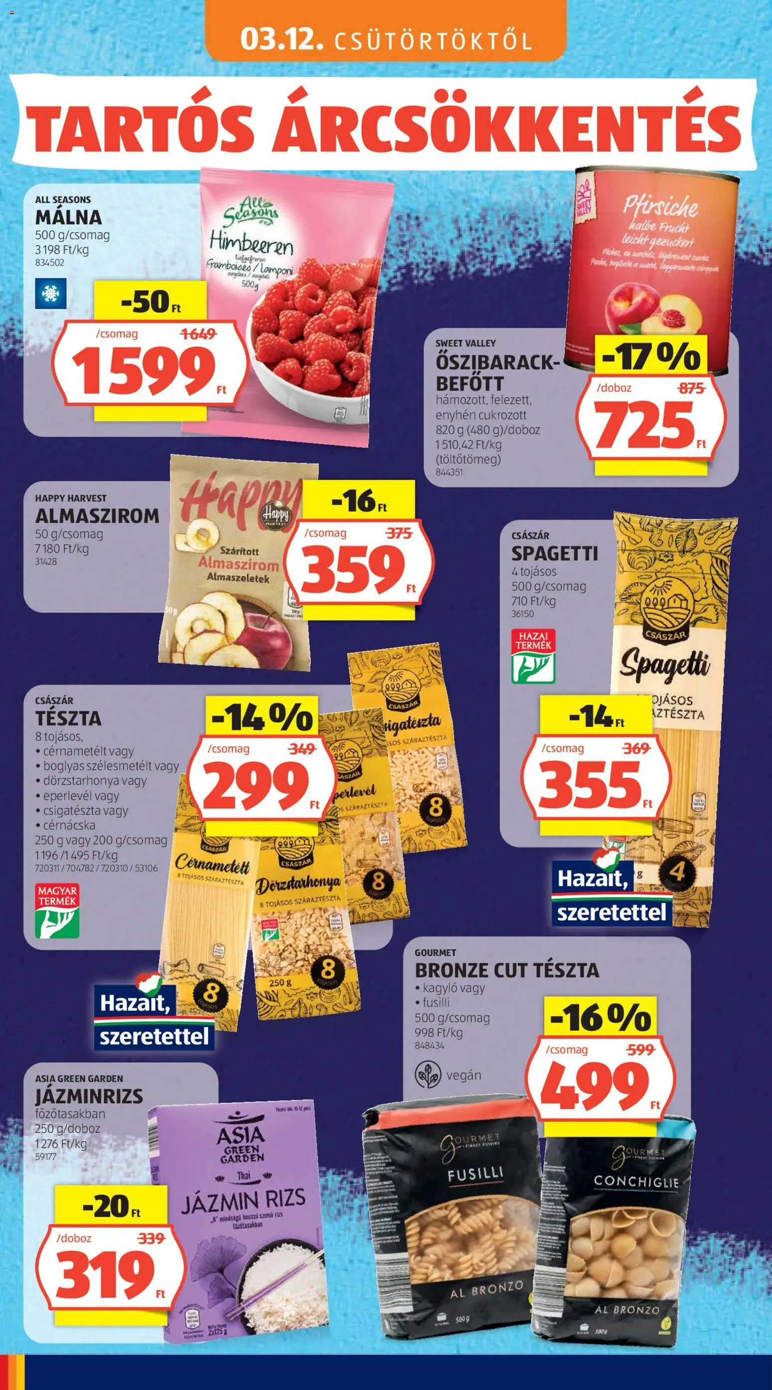 Aldi akciós ujság - amely érvényes a következő dátumtól: 03.05.2026 | Oldal: 42 | Termékek: Őszibarack, Málna, Spagetti, Rizs