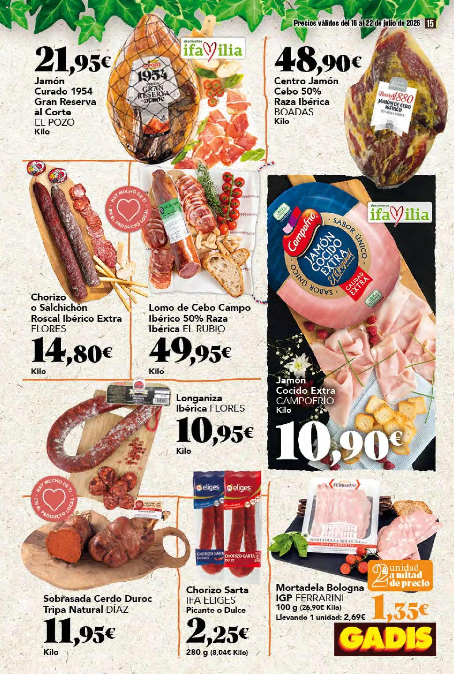 Gadis folleto │ válido desde el 16/07/2026 | Página: 15 | Productos: Cerdo, Longaniza, Mortadela, Sobrasada