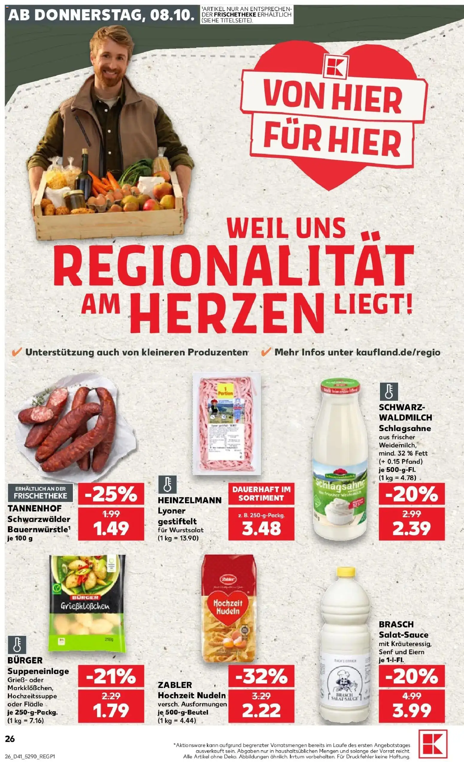 Prospekt Kaufland ab 08.10.2026 » Angebote Online zum Blättern | Seite: 26 | Produkte: Grieß, Schlagsahne, Burger, Nudeln