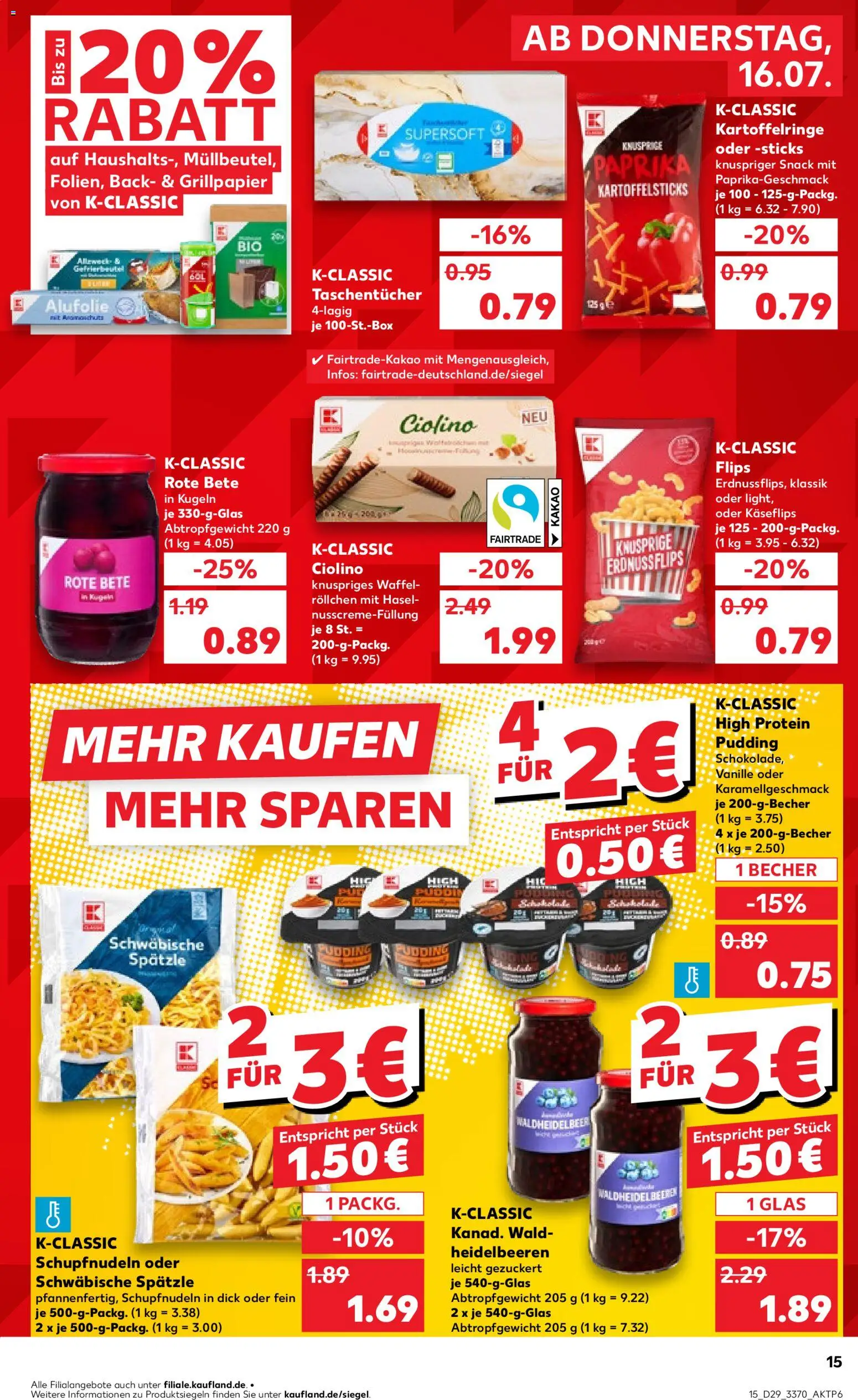Kaufland Prospekt Jena – gültig ab 16.07.2026 | Seite: 15 | Produkte: High protein pudding, Pudding, Heidelbeeren, Paprika