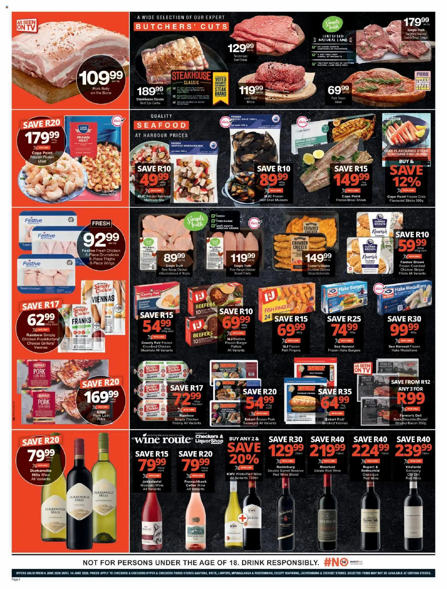 New Checkers catalogue – valid from 08.06.2026 | Page: 2 | Products: Steak, Chicken, Pork, Beef