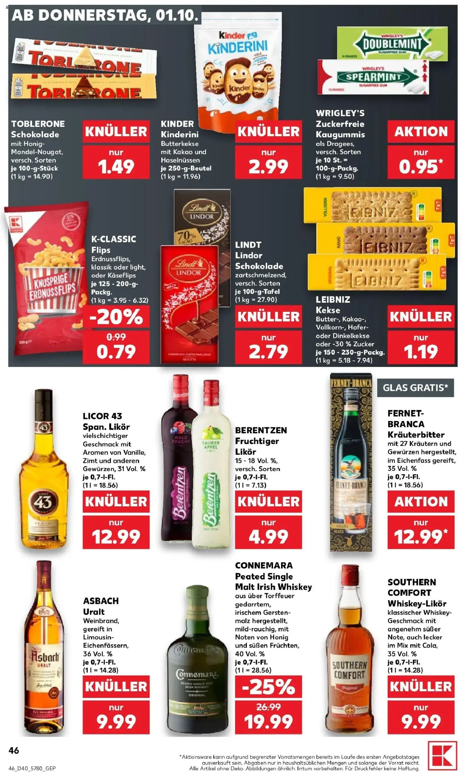 Prospekt Kaufland ab 28.09.2026 » Angebote Online zum Blättern | Seite: 56 | Produkte: Schokolade, Lindor, Lindt, Asbach
