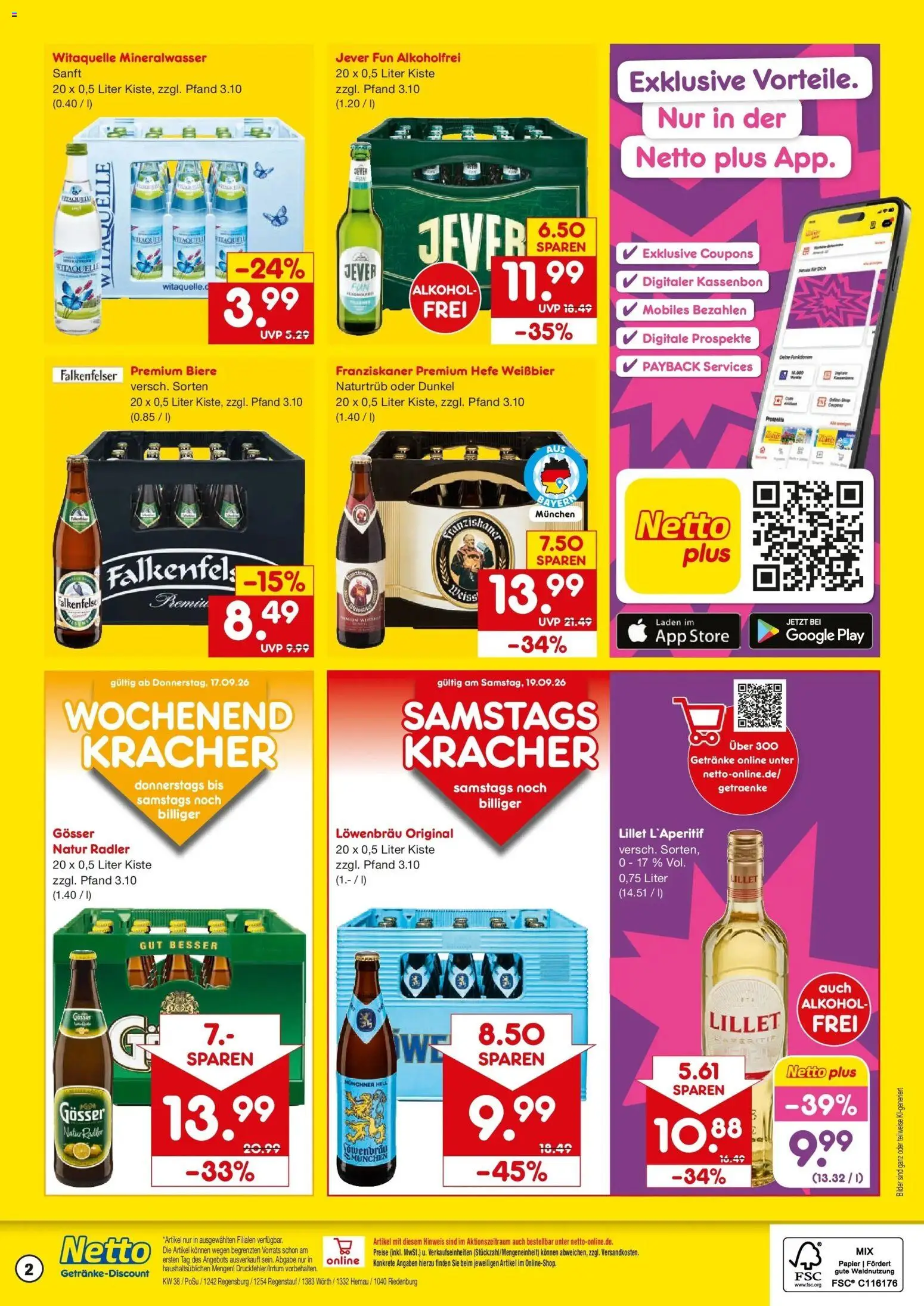 Netto Marken-Discount Prospekt Riedenburg-Aicholding – gültig ab 14.09.2026 | Seite: 2 | Produkte: Franziskaner, Weißbier, Lillet, Alkohol